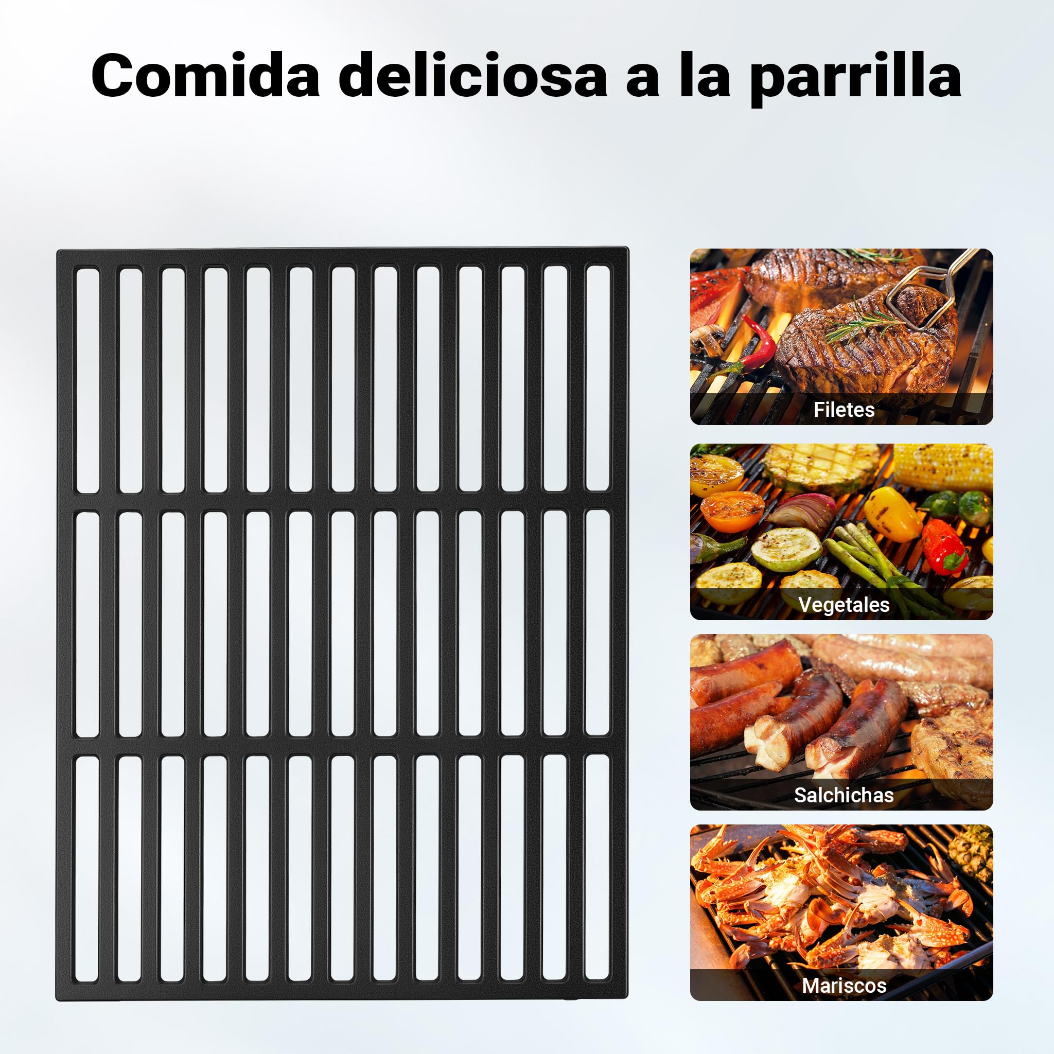Wiltec Rejilla de hierro fundido cuadrada 30 x 44.5 cm maciza para parrilla de carbón parrilla de gas barbacoa