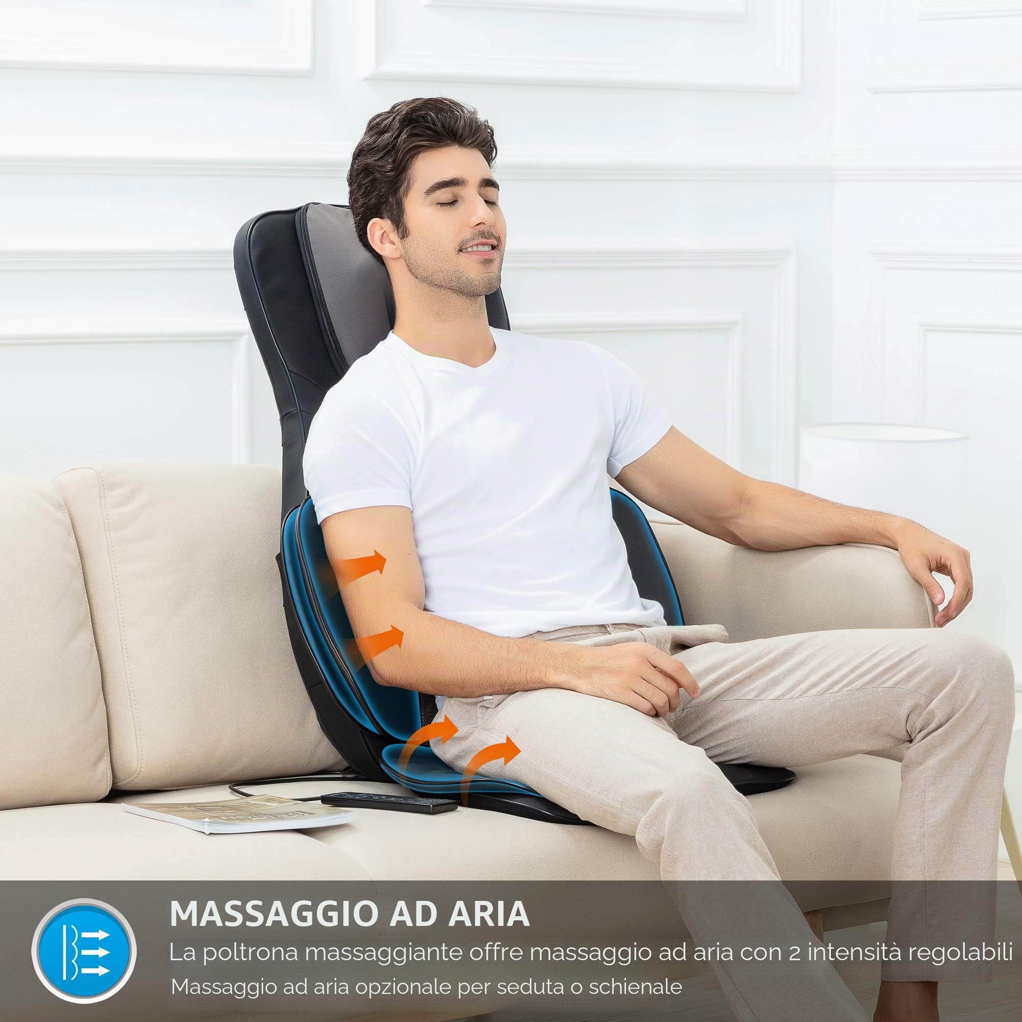 Snailax Massaggiatore Schiena e Collo con Calore e Compressione d’Aria, Sedile Massaggiante Shiatsu Massaggiatore Elettrico per Schiena e Collo, Poltrona Massaggiante per Natale Regali