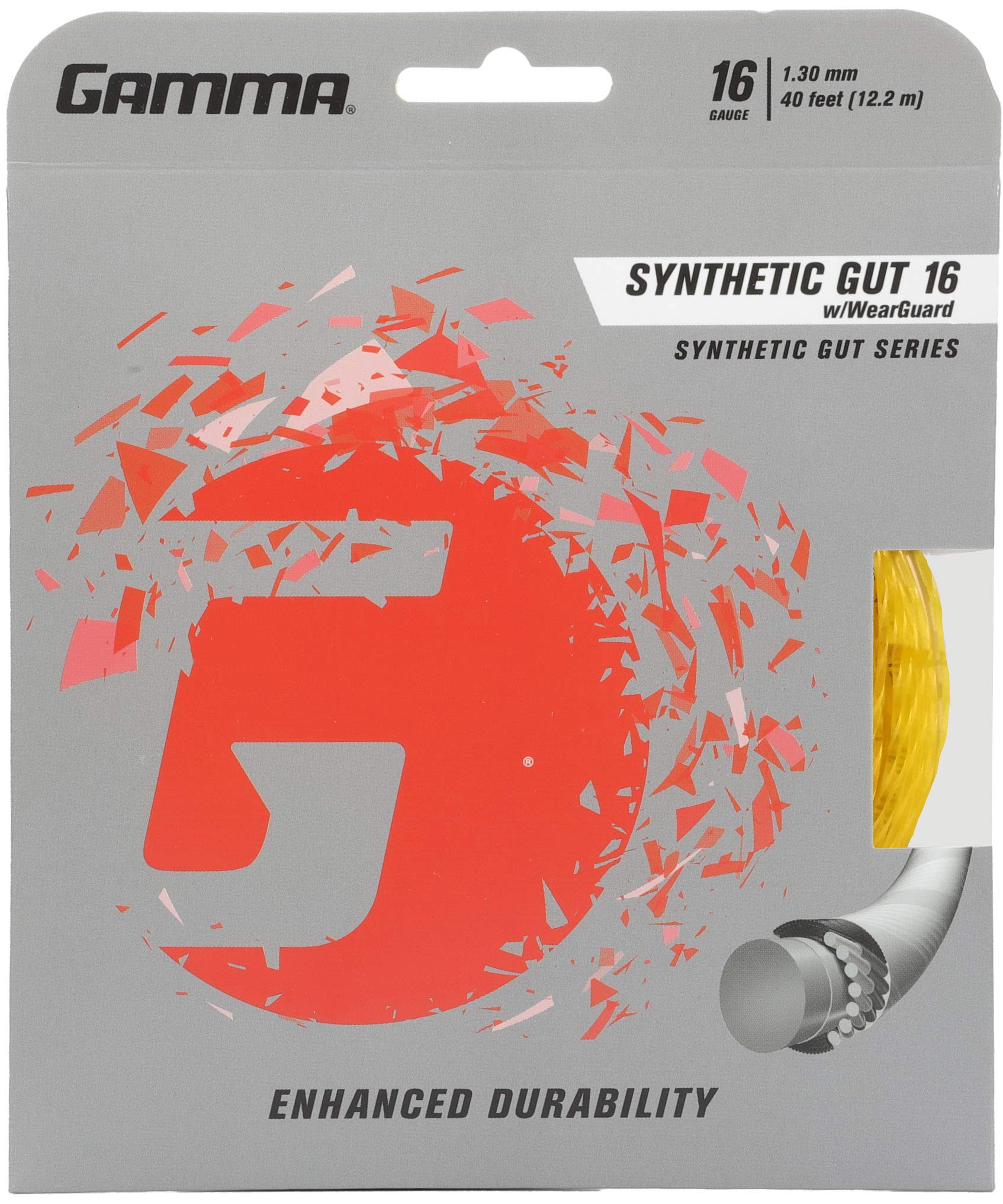 Gamma Synthetic Gut Series W/Weatherguard Tennis Racket String - Playability & Extra Durability For All Playing Levels & Styles - 15L, 16 or 17 Gauge