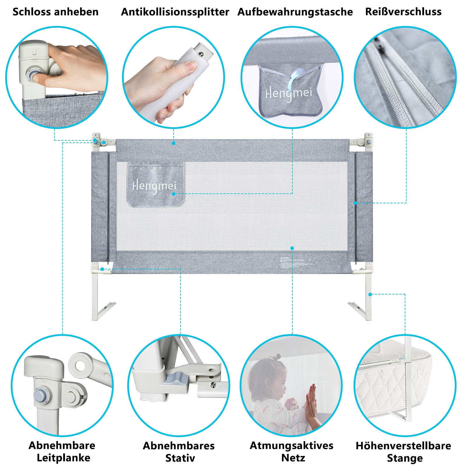 LZQ Sponde letto Bambini, Barriera letto Bambini, Sponda letto Bambini, Sbarra letto bambini Altezza Regolabile, Barriera di Sicurezza per Letti per Bambini e Letti per Genitori, 200 x 70 x 25 cm