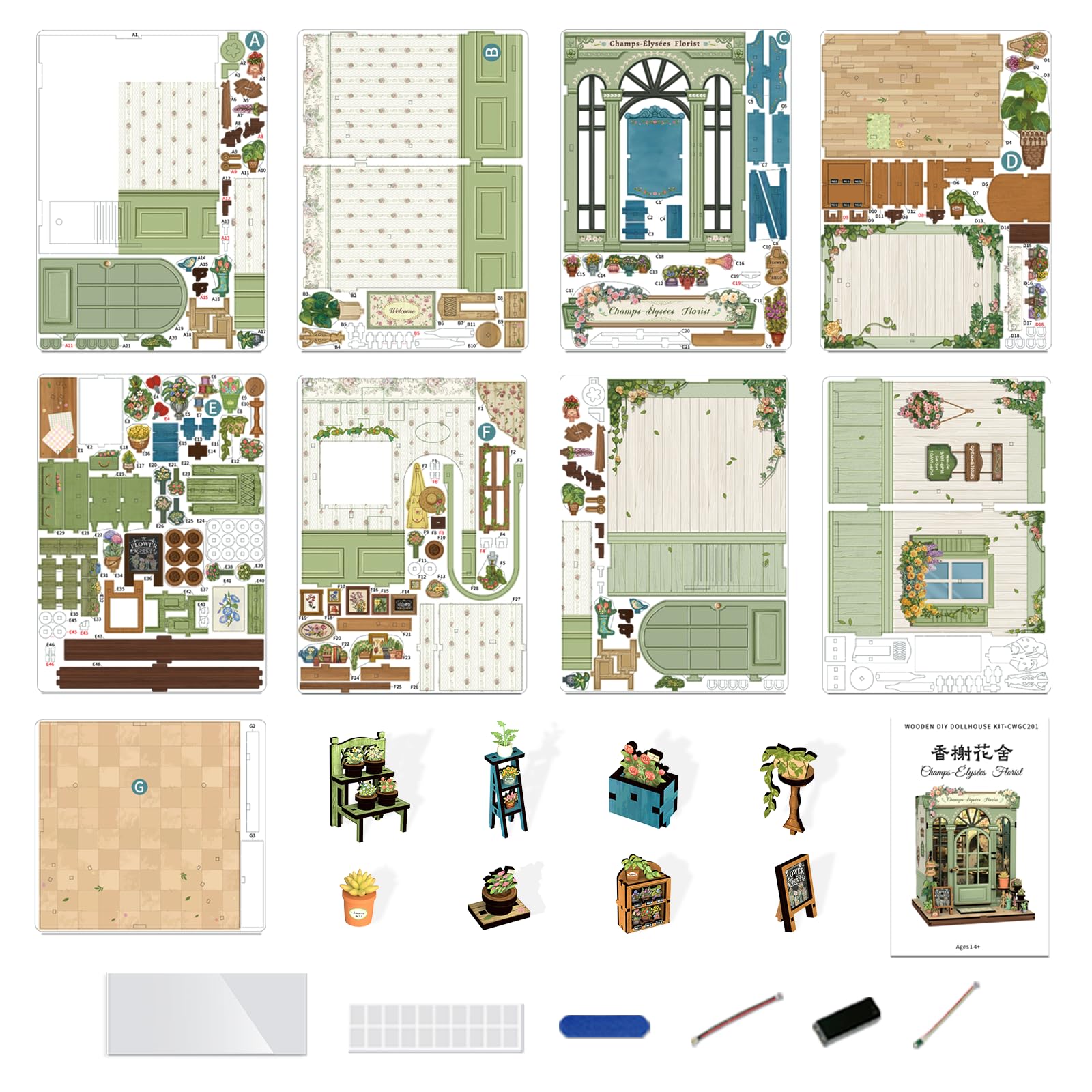 Fsolis Book Nook Kit con Luz LED - Casa de Muñecas en Miniatura 3D para Adultos, Regalo Creativo de Cumpleaños para Mujeres y Niñas(Floristería Champs-Élysées)
