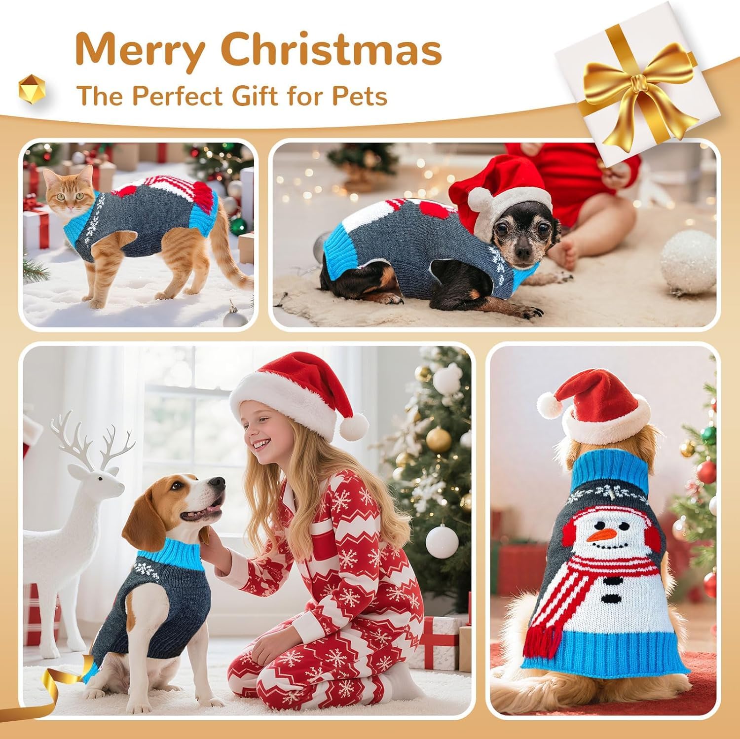 PETCARE Christmas Dog Jumpers for Pets, Knitted Holiday Sweater with Snowman Design for Puppy Cat - Image 3