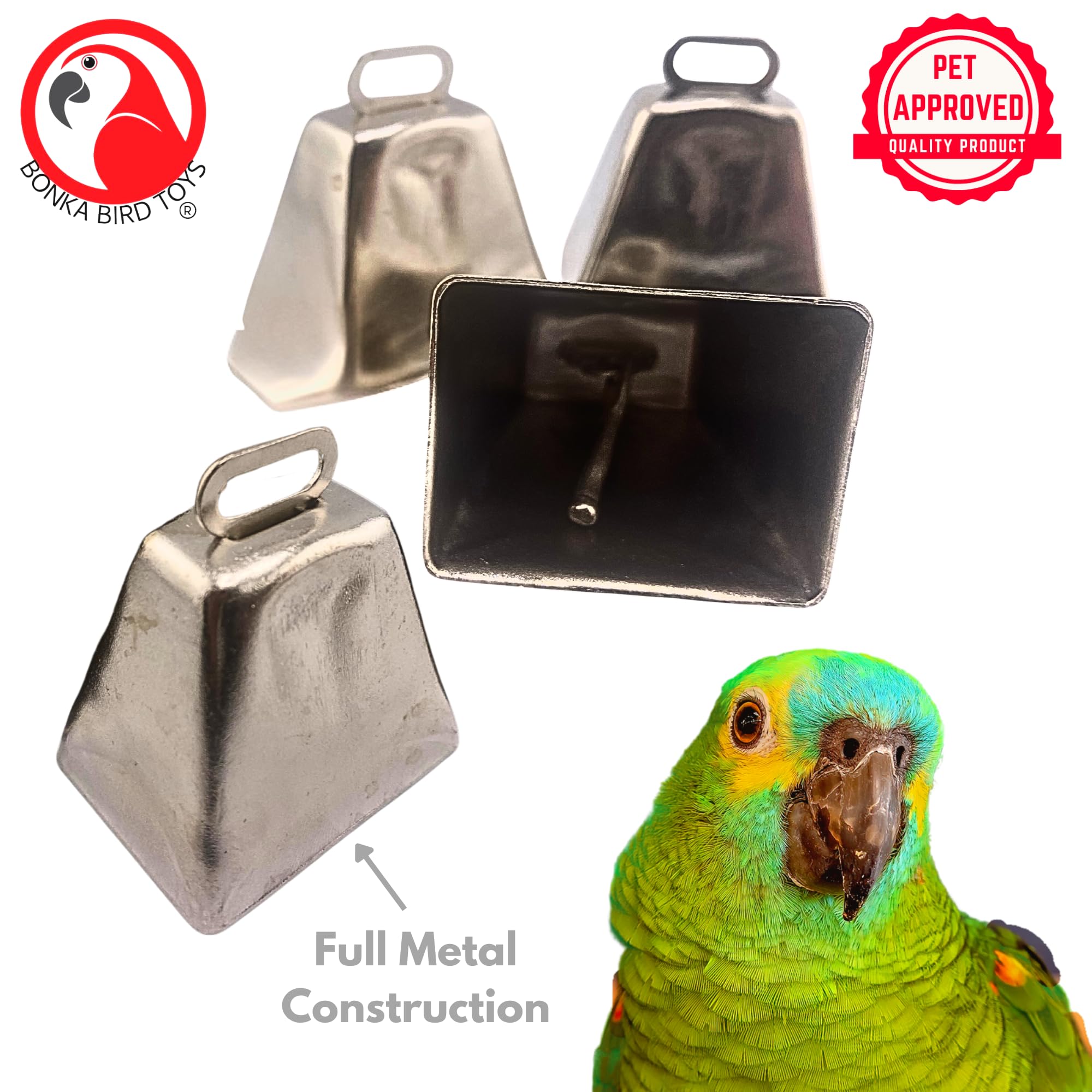 Bonka Bird Toys 1099 Pk4 Large Silver Cow Bells 2" Metal Bells for Small to Large Parrots DIY Bird Toy Parts Enrichment Accessories Conure Amazon Eclectus African Grey - image 3