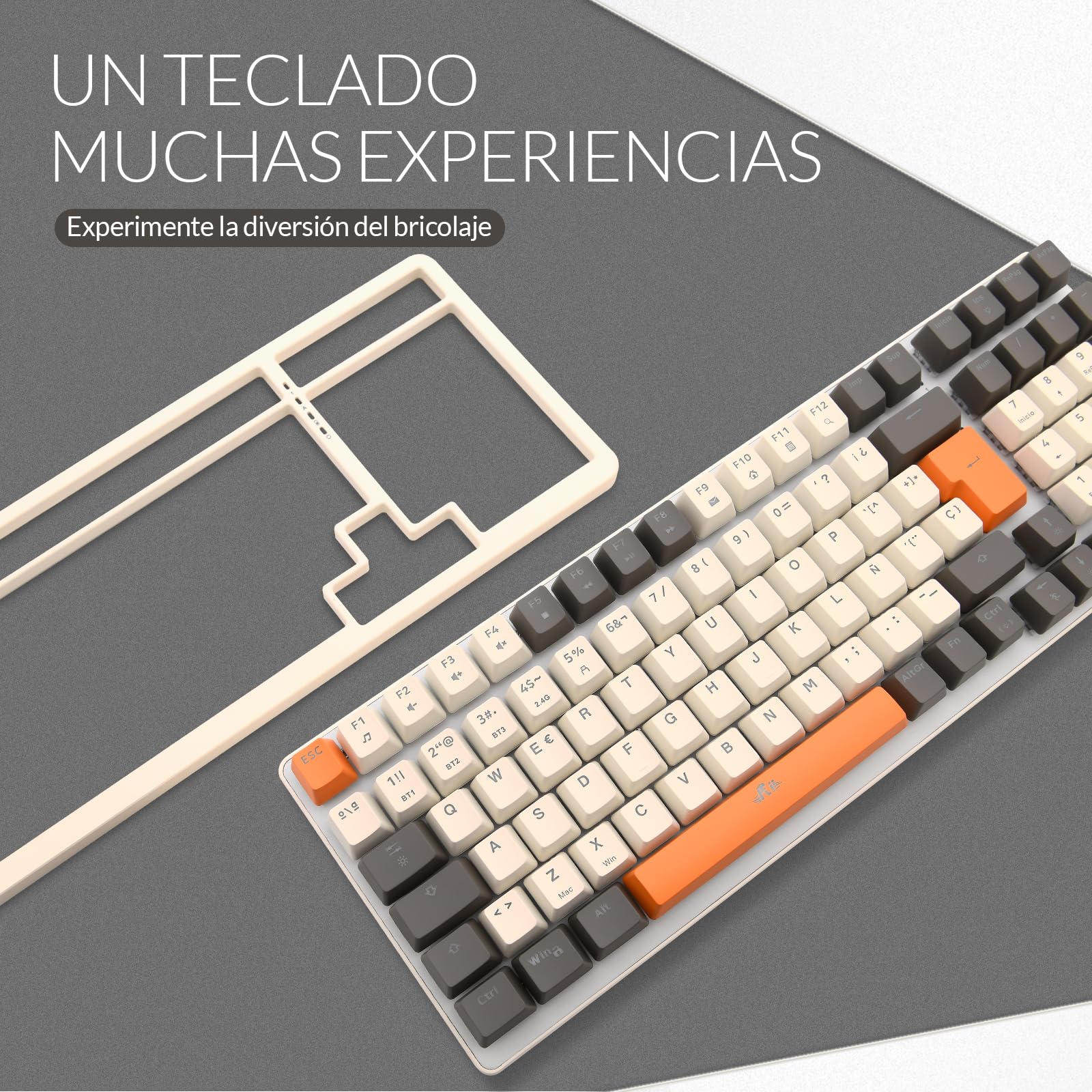 Rii RK909 Teclado 96% Gaming Mecánico, 3 Modos de Conectividad, Retroiluminación LED, Layout Español (Interruptores Azules)