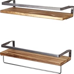 Recubrir Casa De Madera Peters Goods Estantes Rústicos Flotantes con Barandilla - Estantes de Pared para Almacenamiento en Baño, Dormitorio o Cocina - Juego de 2 Estantes de Madera con Toallero Opcional - Cedro Rústica