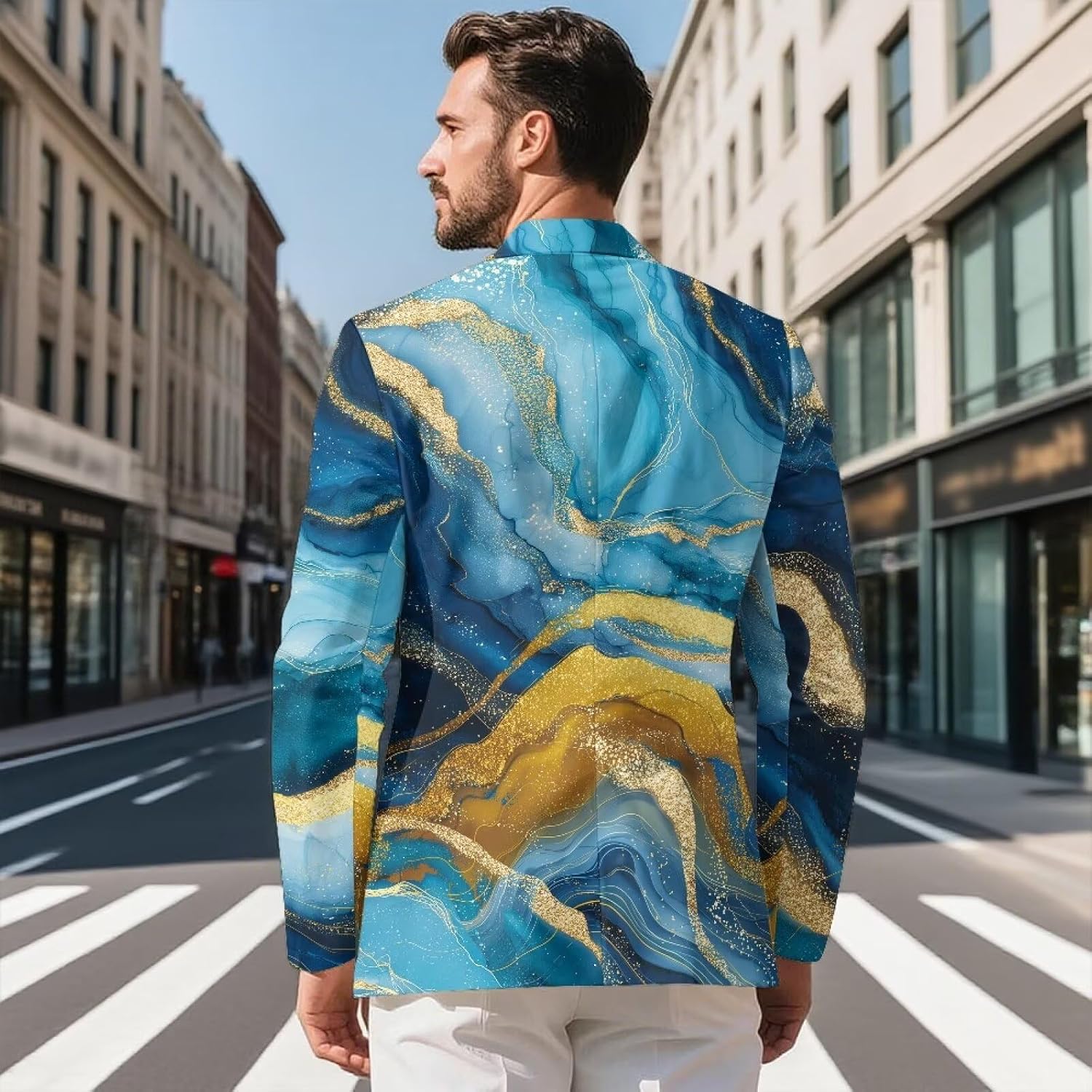 COEQINE Mens Printed Blazer Breathable Slim Fit Business Suit Jacket Cocktail Parties Birthday Party, S-5XL