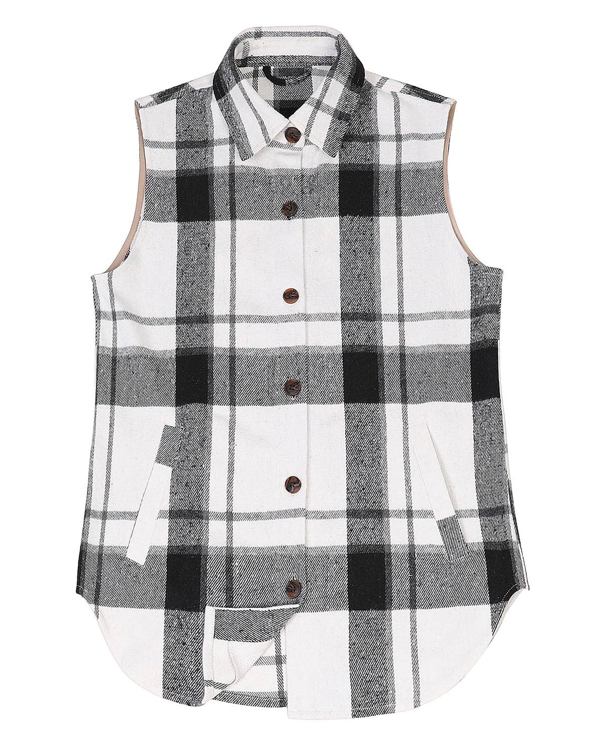 LisskoloWomen's Plaid Flannel Vest Button Down Sleeveless Shirt Blazer Jacket Outerwear Fall Vest Plaid Shacket Pockets