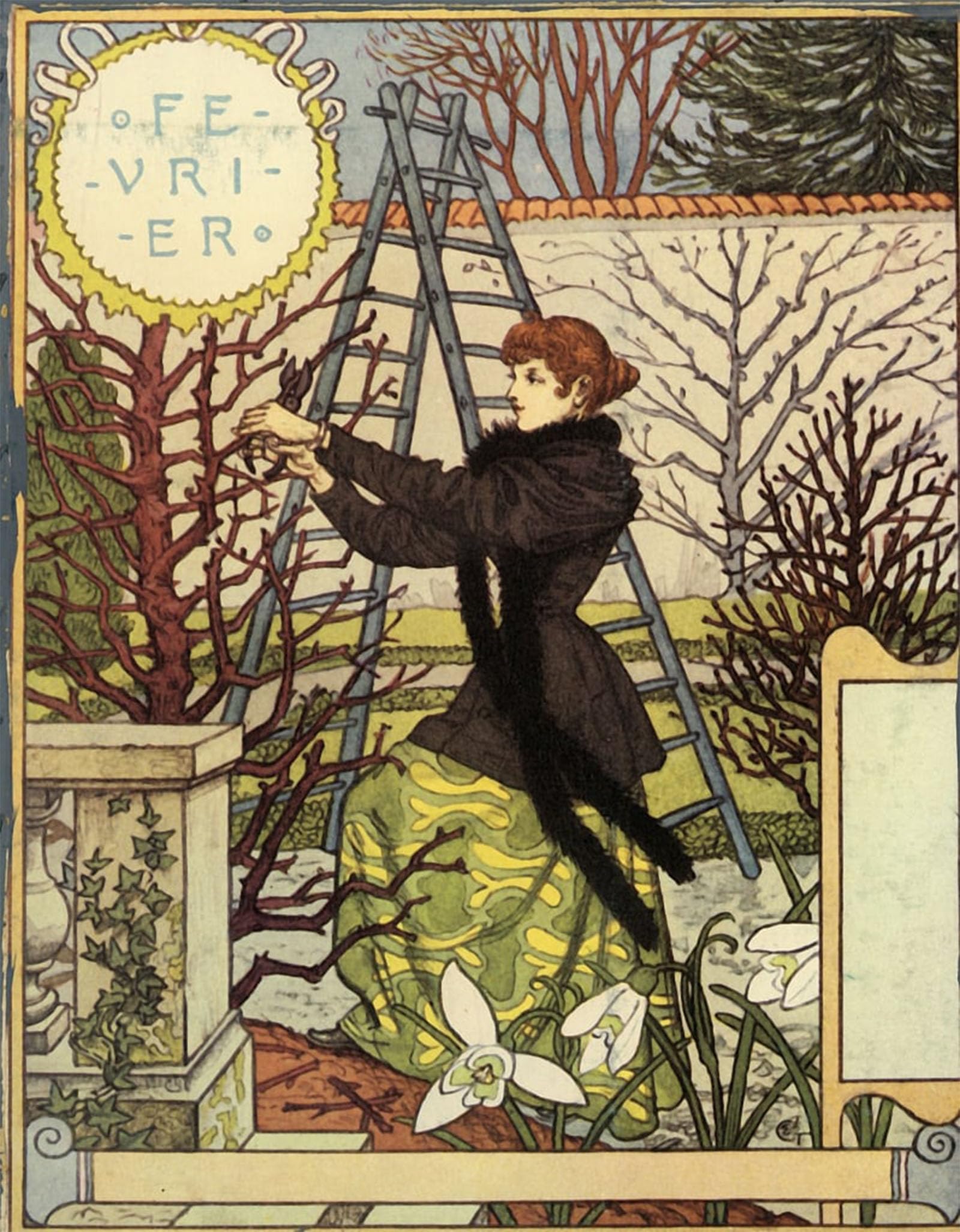 ARTXLXXBN Famous Art Print Poster Vintage Wall Art February by Eugène Samuel Grasset Canvas Art Poster for Home Decor 60x90cm