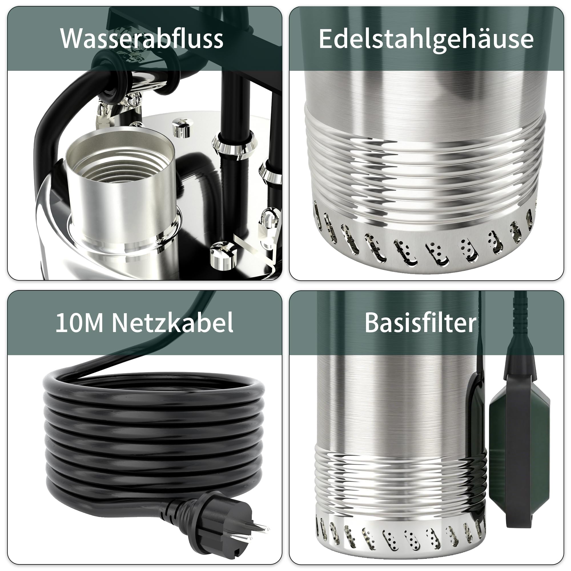 LANCHEZ 1500 W Tauchpumpe mit schwimmer, Tauchdruckpumpe mit 6800 l/h Fördermenge, Förderhöhe max. 60 m, Eintauchtiefe max. 16 m, Wasserpumpe für Keller, Landwirtschaft, Gartenbau