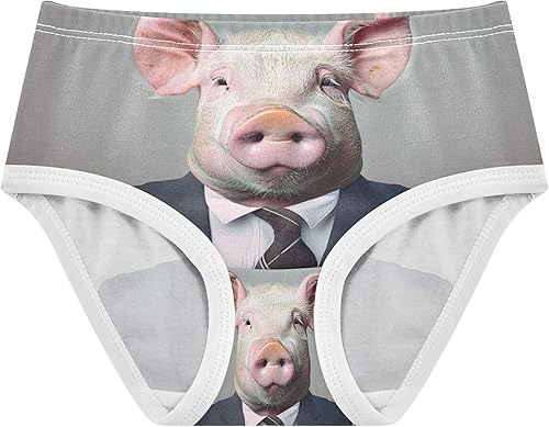 Pig Business Suit Funny Panties for Girl Girls Underwear Toddler Cotton Flower Briefs Girls Undies(6-7 Years)