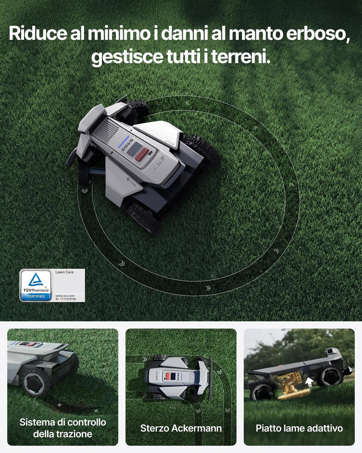 Segway Navimow X420 robot tagliaerba con Garage X, AWD per pendenze fino all’84%, Zero-Turn, tagliaerba per tutti i terreni, MowMentum 2×180 W, fino a 2000 m² (Spedito separatamente)