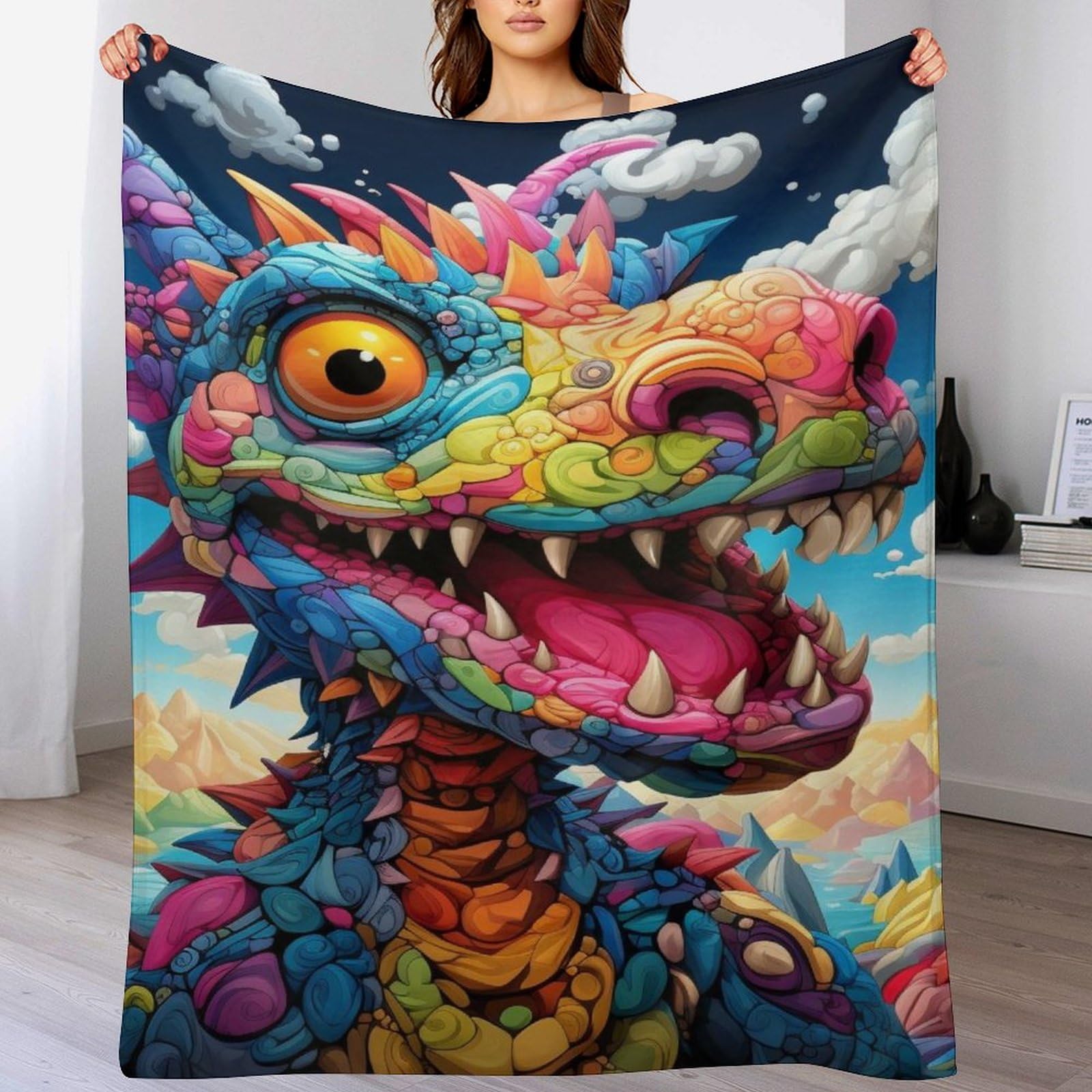 Couvre-lit dragon en flannel de 130×150cm pour canapé