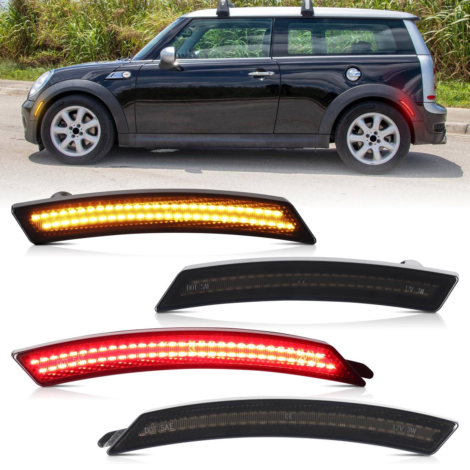 Indicatori Di Direzione LED Dinamici Sequenziali Per Mini Cooper R50 R52 R53 (2001-2008), Lenti Fumé, Luce Ambra, Plug And Play, Antinebbia, E4 - 4