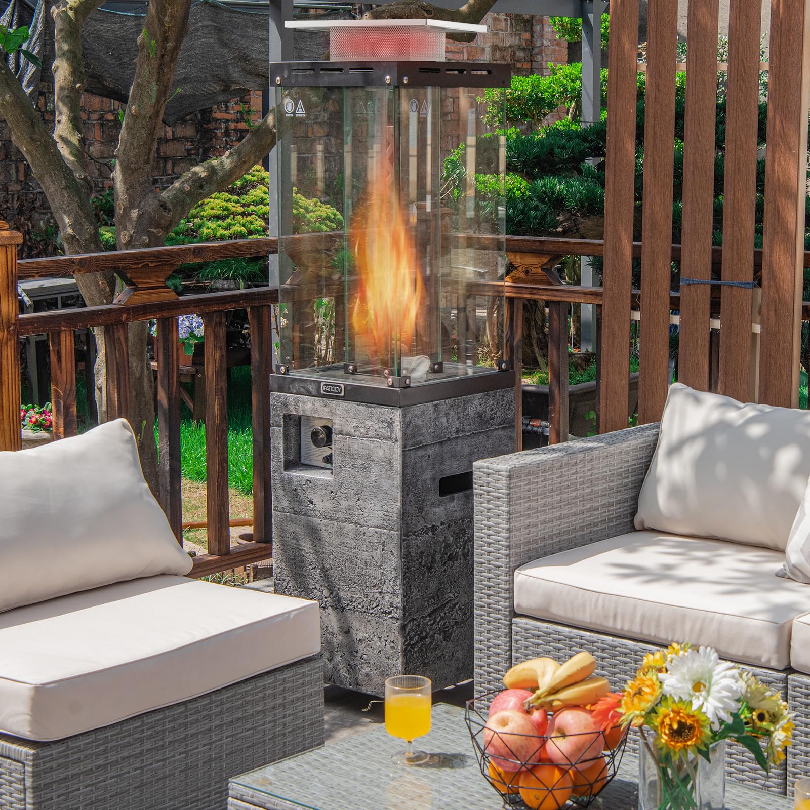 41,000 BTU Propane Patio Heater with Waterproof Cover, Outdoor Heater with Lockable Wheels, Adjustable Feet, Tempered Glass Tube, Suitable for Garden Porch Patio Deck