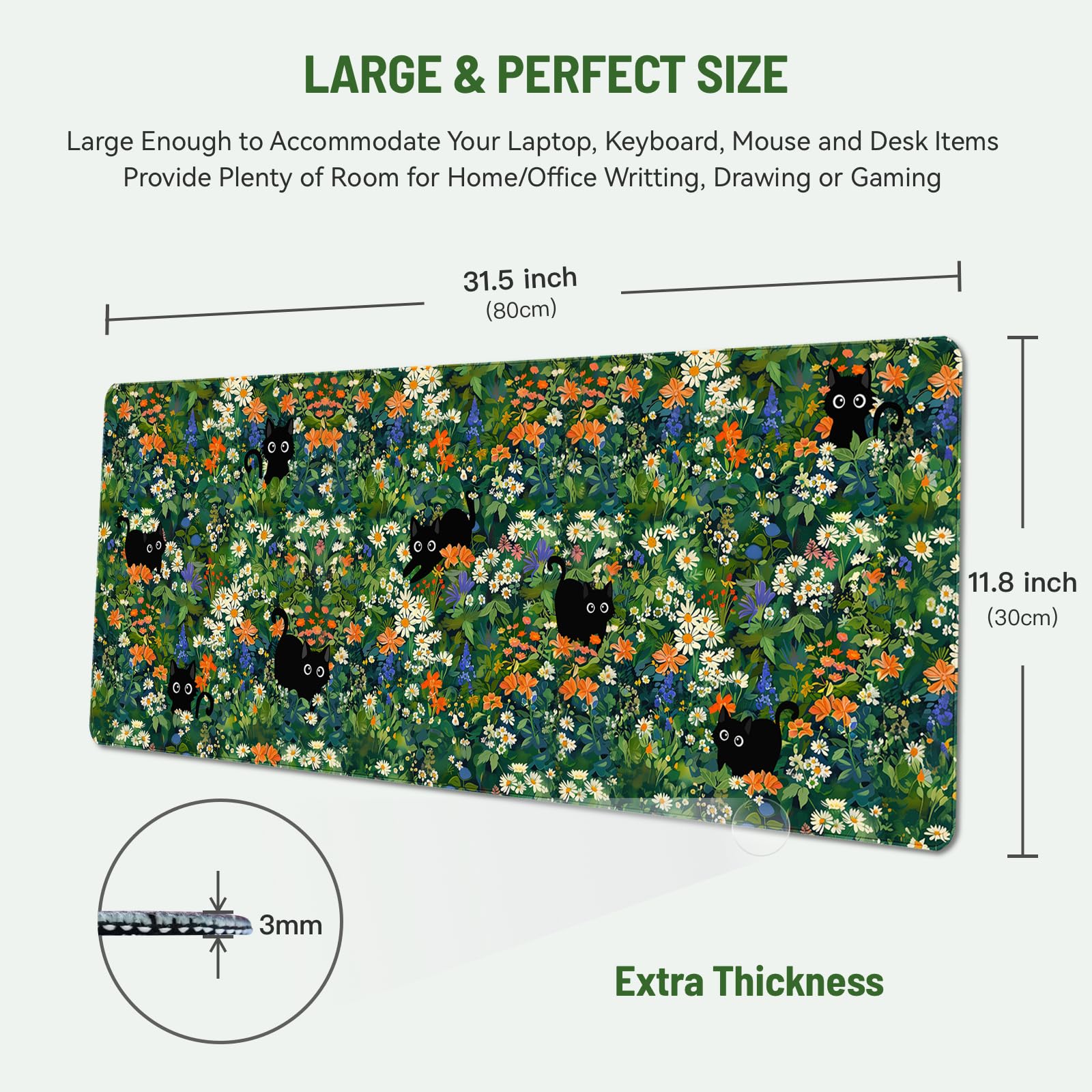 Alfombrilla de ratón para Juegos, Teclado Grande, Lindo Ordenador de Escritorio de Oficina, portátil, Gato, flawer, XXL, Largo, Gigante, Grande, Kawaii, estético, Femenino, Bonito, diseño