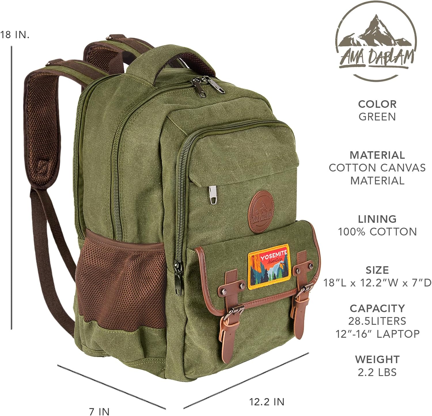 Ama Dablam Premium Original Canvas Backpack/ 17”Laptop/XL-30L/ Many Pockets | Strong Zippers | Thick Cotton | College Travel - Image 7