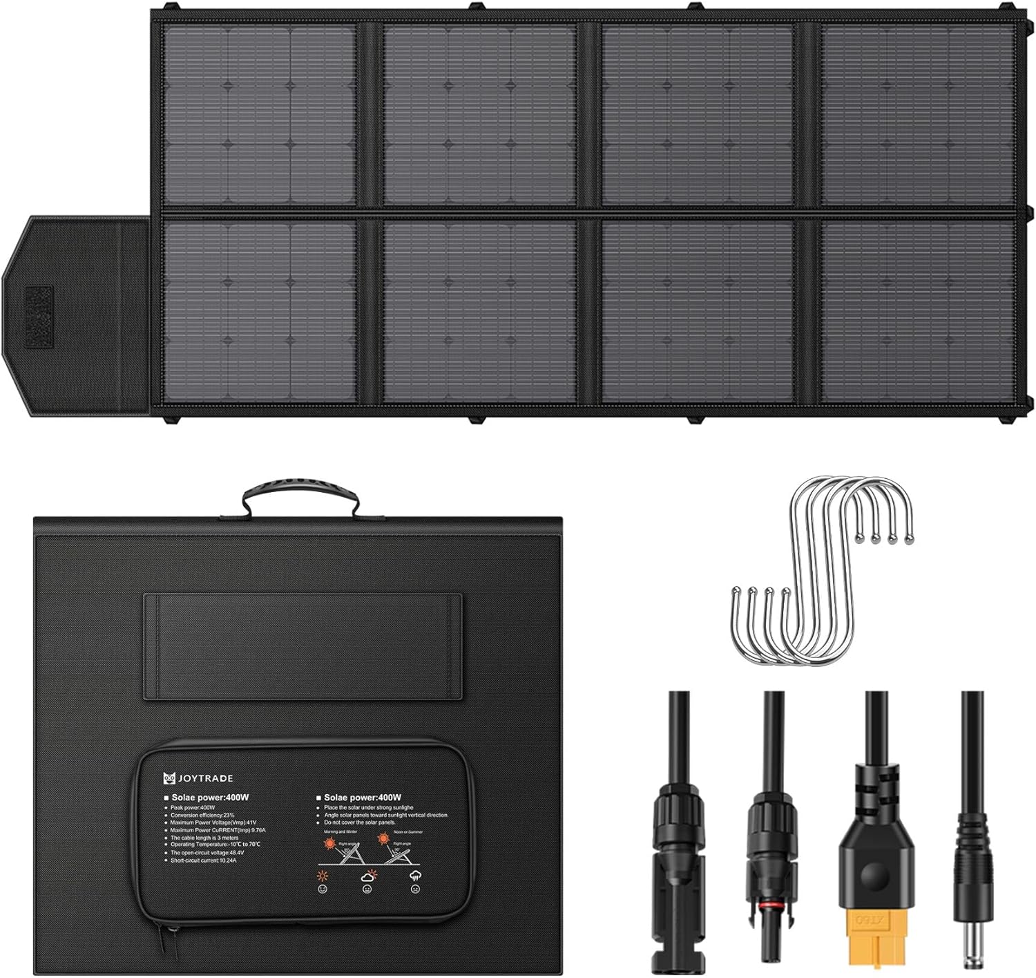 400W Portable Solar Panel, 41V Foldable Solar Panel for Fast Charging Power Station, Multi-Port Wide Compatibility, ETFE Encapsulation IP65 Protection, UL Certified, for Camping, RV, Marine, Off Grid