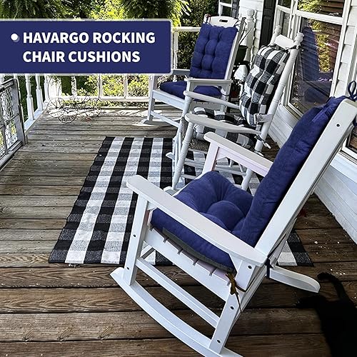 Miniatura 6 de HAVARGO Cojines para silla mecedora para interiores con respaldo alto, de madera, para patio, 1 cojín para silla y 1 cojín de respaldo, color azul