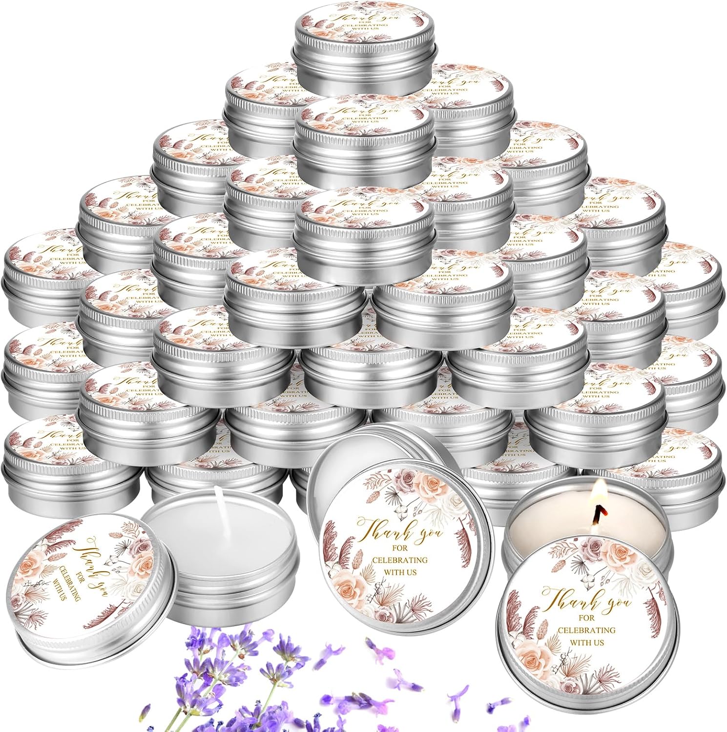 MTLEE Lavender Scented Soy Wax Wedding Candles, 50 Pcs Candle Favors for Guests, Aromatherapy Candles for Bridal Shower, Rustic Wedding Party