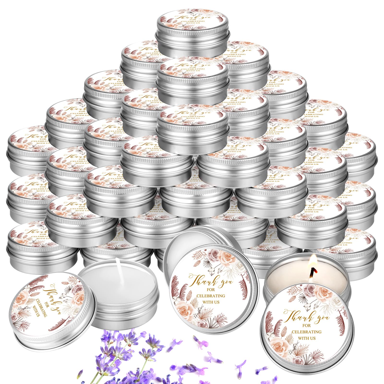 MTLEE 50 Pcs Wedding Candles Gift Favors for Guests 1 Oz Lavender Scented Soy Wax Aromatherapy Candle Favors for Bridal Shower Rustic Wedding Party Guests(Vivid Flower)