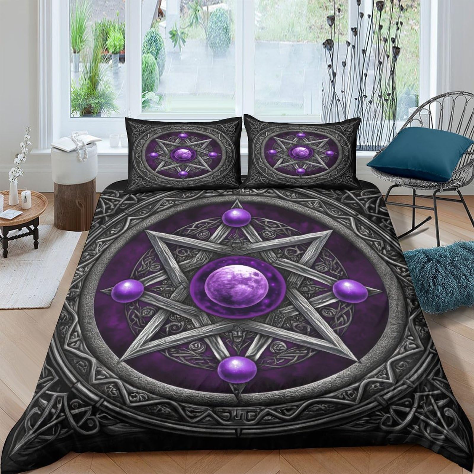 Ctjqhvkz Style-10 3D Printed Purple Pentagram Fitted Sheet Microfiber Soft Breathable Mystic Gem Bed Cover For Bedroom Dorm Mattress Decor Single（135X200cm）
