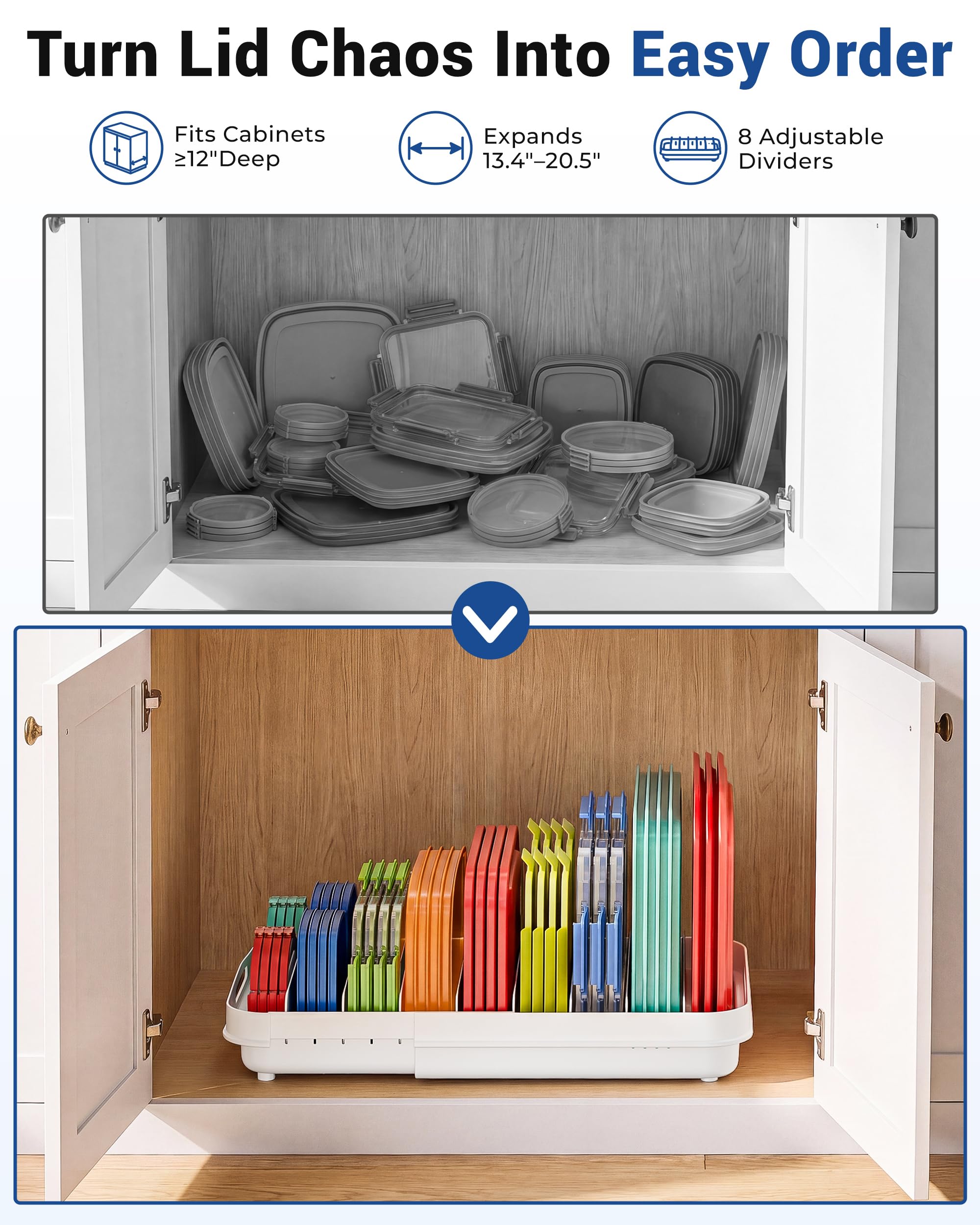 EVERIE GS01-SS Organiseur de couvercle extensible pour armoires de 30,5 cm de profondeur, longueur réglable de 34 cm à 52,1 cm