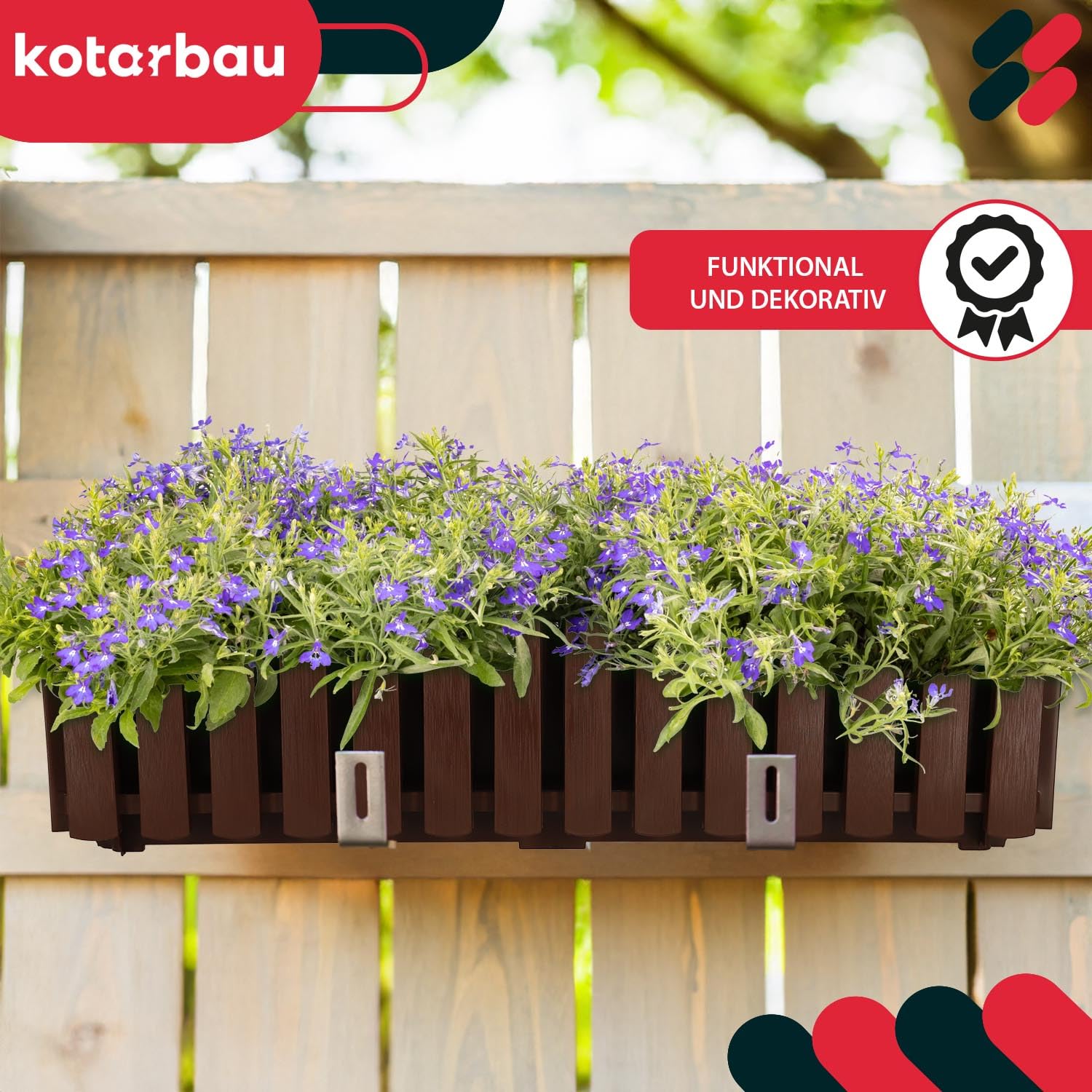 KOTARBAU® 4 pz Fioriera da Esterno - Vaso Fiori - Plastica - 58 x 18 x 16 cm - Marrone - Fioriera da Balcone - Vaso Rettangolare da Esterno - Vasi per Piante