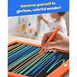 TEKFUN Toys for Girls Boys 10IN LCD Writing Tablet, Magic Doodle Board with Anti-Lost Stylus, Mess Free Coloring for Toddlers Drawing Pad, Toddler Travel Car Plane Trip Toys Gifts (Orange)