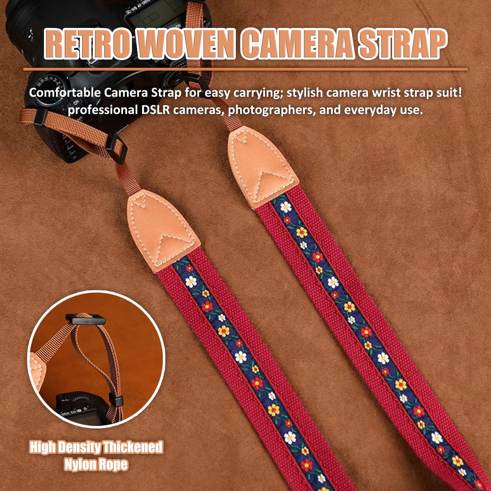 con pelle a doppio strato, tracolla rossa for tutte le fotocamere(Style1)