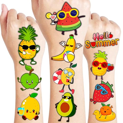 96 tatuajes temporales precortados de frutas para niños, suministros de fiesta de cumpleaños con temática de verano, lindo limón, naranja, fresa,