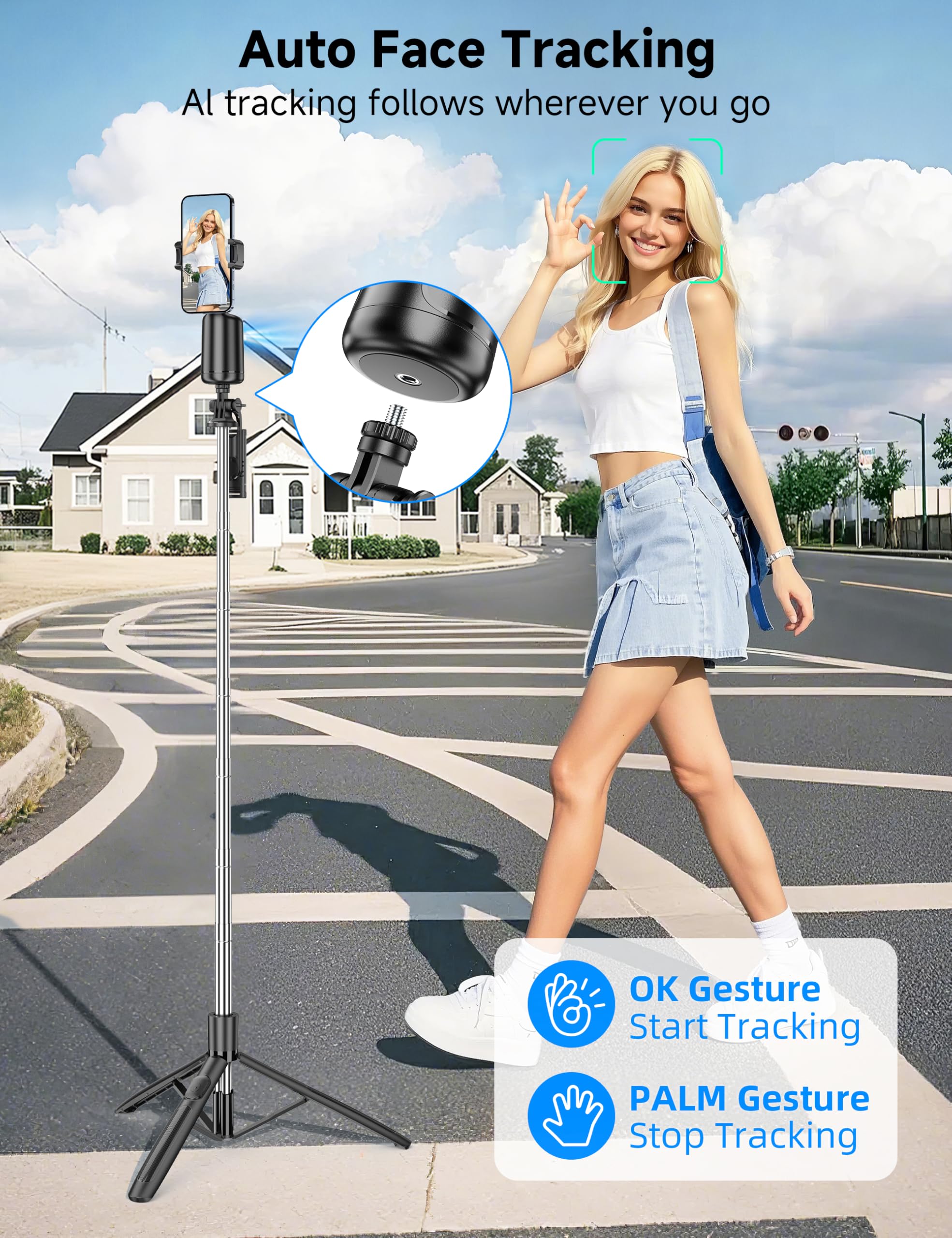 Trépied de suivi automatique du visage pour iPhone, rotation à 360 °, support de téléphone avec télécommande, support de prise de vue intelligent, perche à selfie pour enregistrement vidéo TikTok Vlog