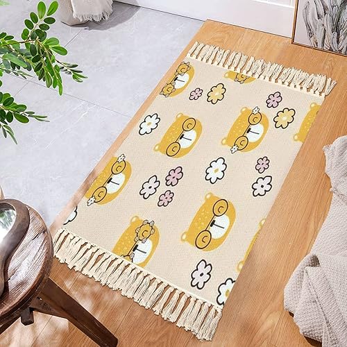Miniatura 2 de Alfombras bohemias para dormitorio de niños, sala de juegos, guardería, sin costuras, encantador, oso, flores simples, para niños, lindo estampado