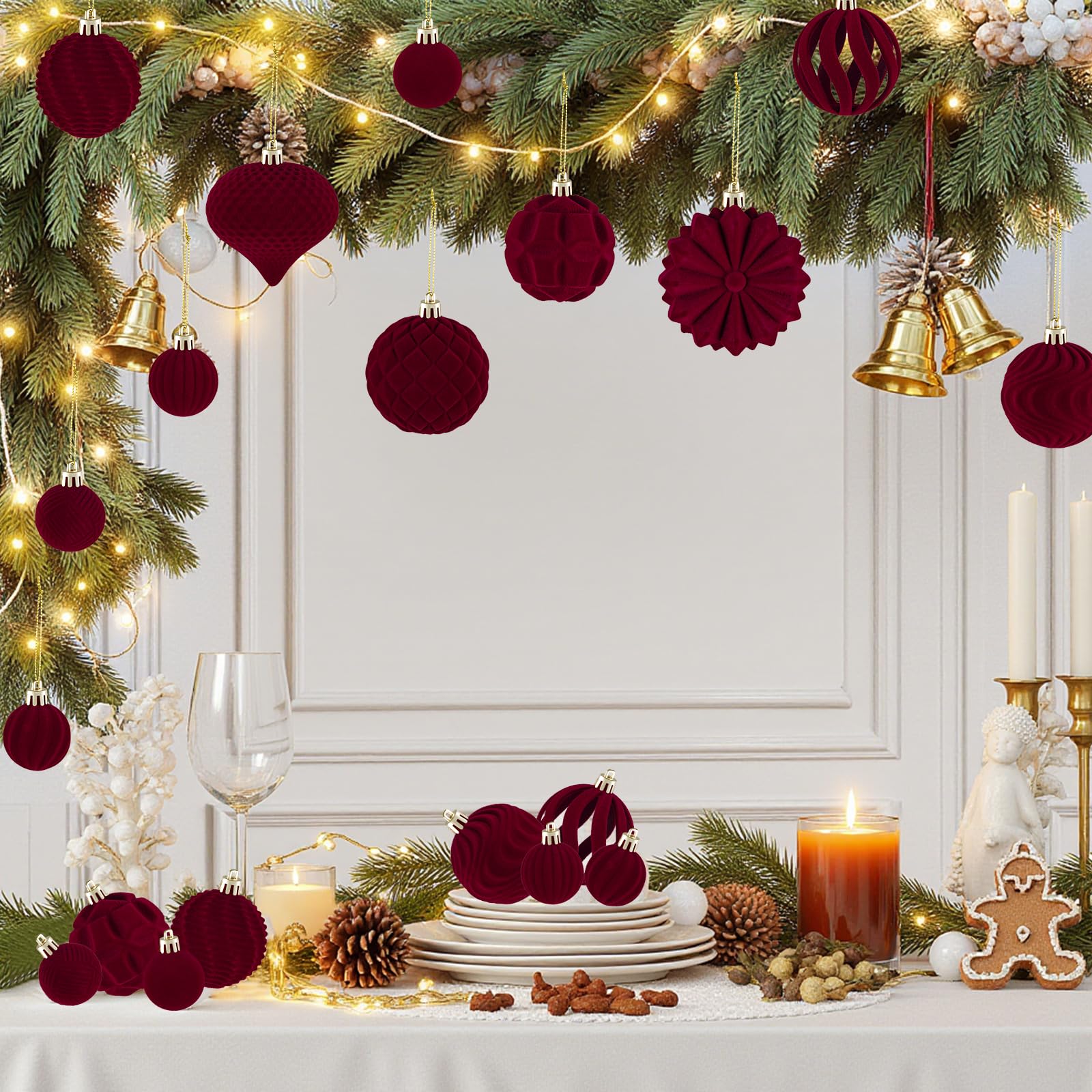 48 piezas de bolas de Navidad de terciopelo burdeos, bolas para árbol de Navidad, decoración para árbol de Navidad, adornos para árbol de Navidad, bolas de Navidad, decoración navideña, bolas de