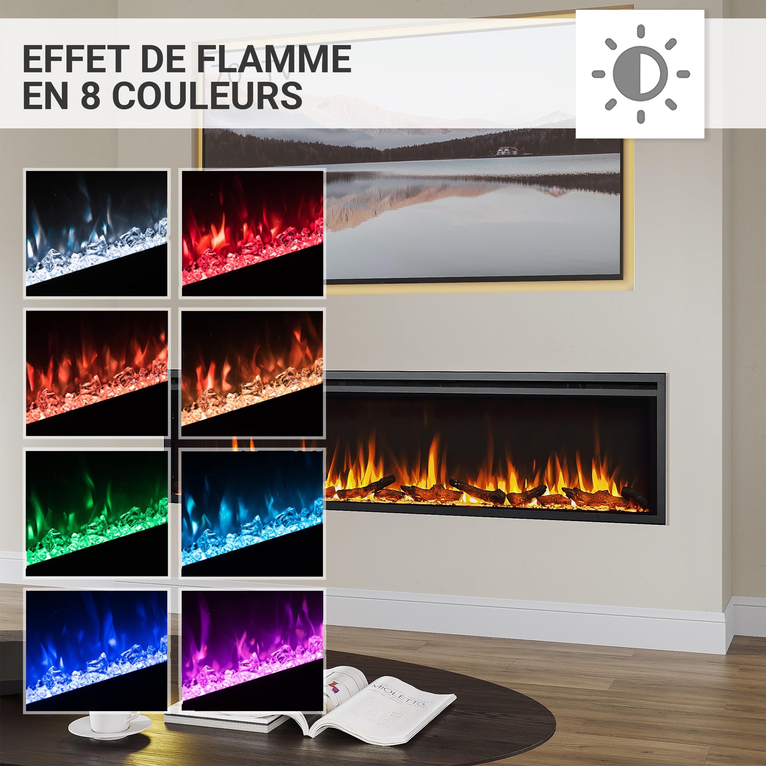BALDERIA Atalanta 72 - Cheminee Electrique Effet Flamme LED, encastrable, WiFi