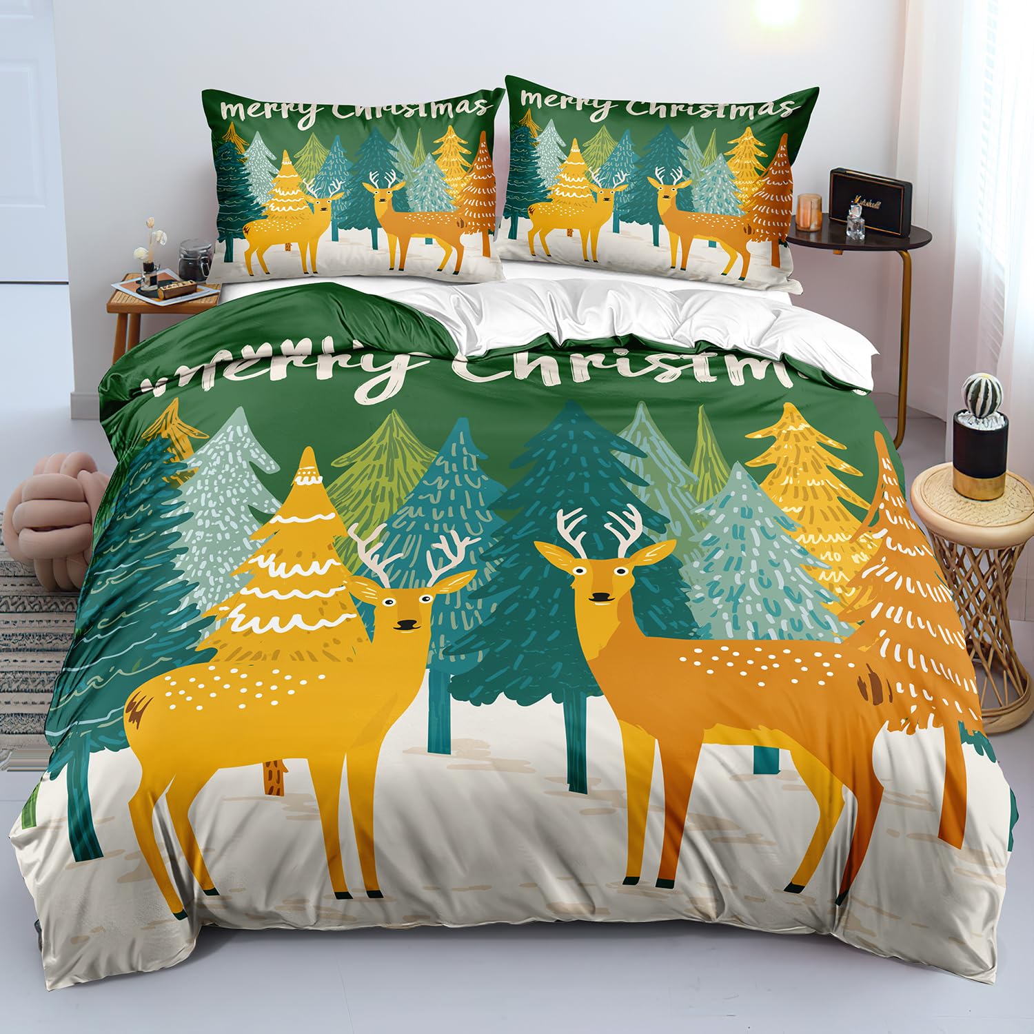 Housse de couette de Noël 260x240 lit enfant et adulte, parure de lit festive avec taies d'oreiller