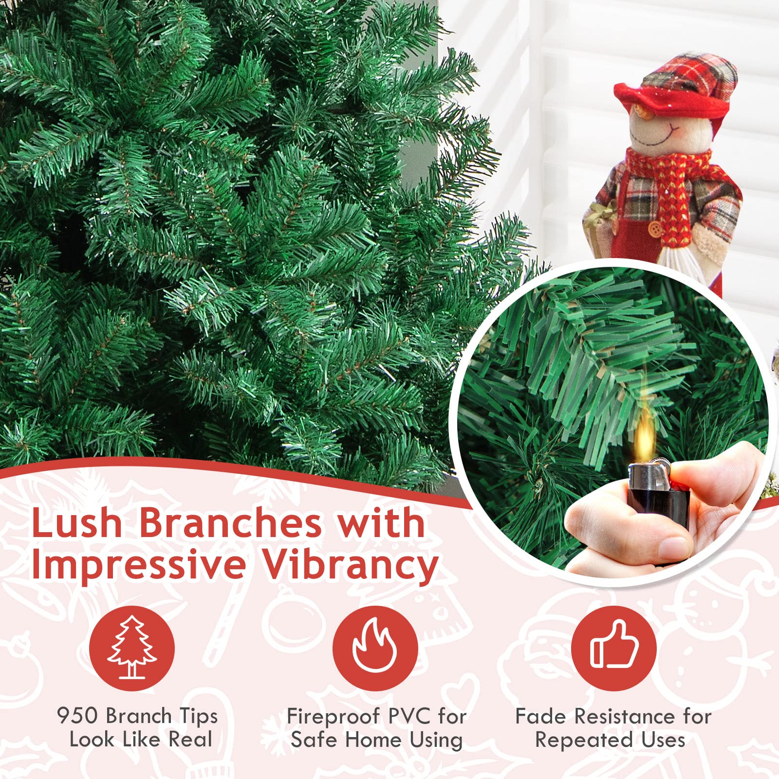 GIANTEX Albero di Natale Verde 150/180/210/240 cm Folto Sintetico, Albero di Natale per Feste, Case, Uffici, Negozi, Bar, Supporto in Ferro, Rami Spessi (210 cm)