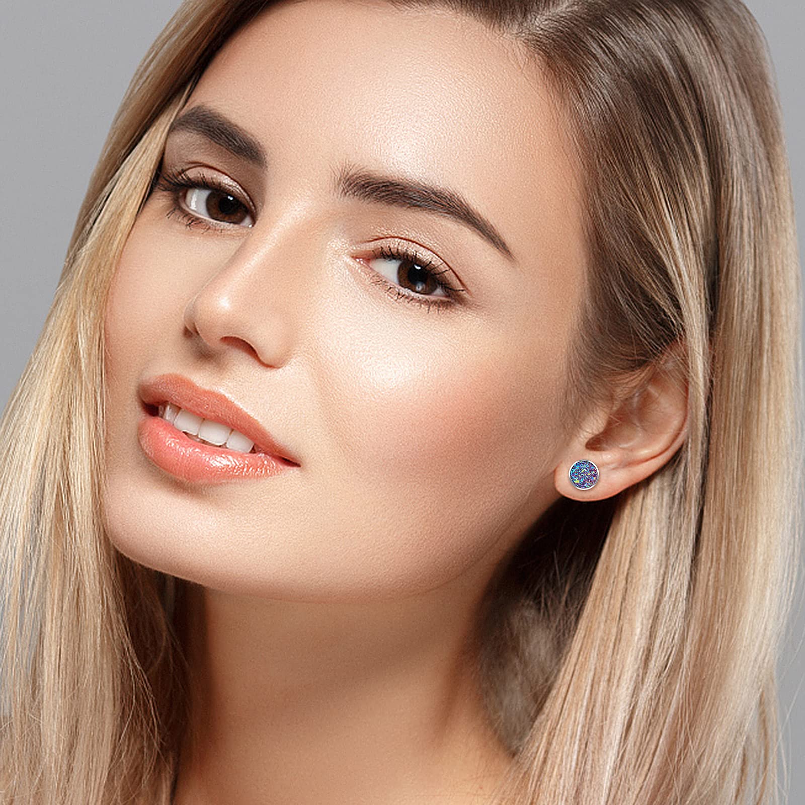 20 Paia Orecchini Druzy Donna Rotondi Colorati - Acciaio Inossidabile E Resina, 8mm, Regalo Festa