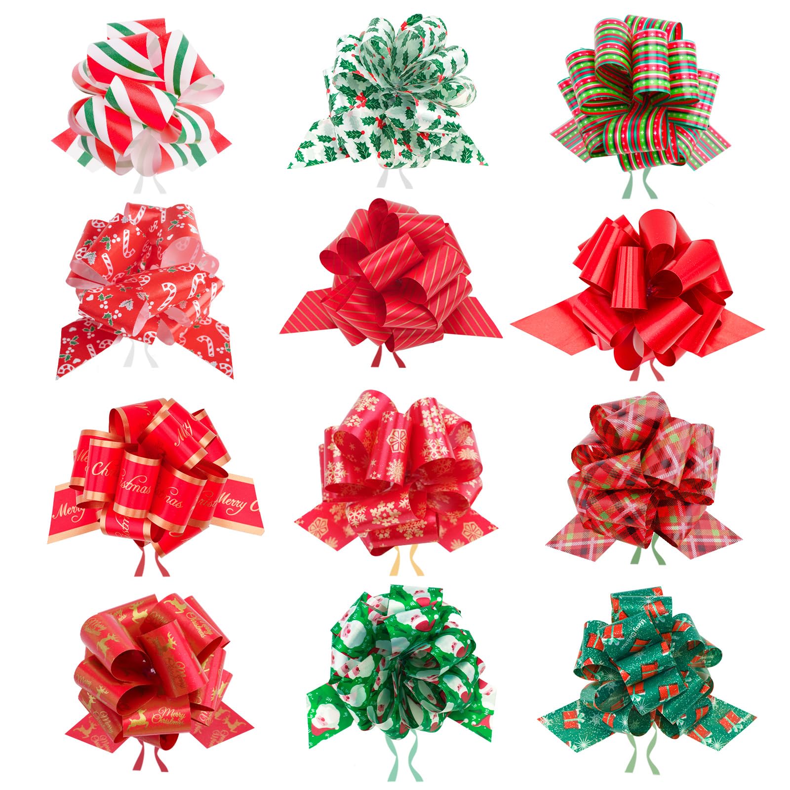 jijAcraft 12PCS Christmas Pull Bows: 5inch Wide Pull Bows for Gift Wrapping