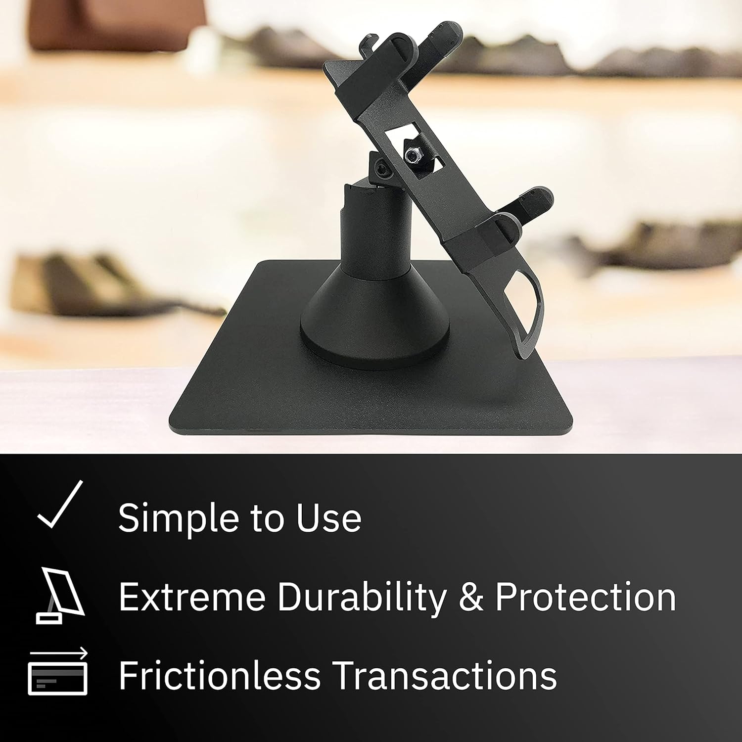 DCCStands Dejavoo Z8/Z11 Freestanding Swivel and Tilt Low Profile 4" Terminal Stand with Square Plate, Black