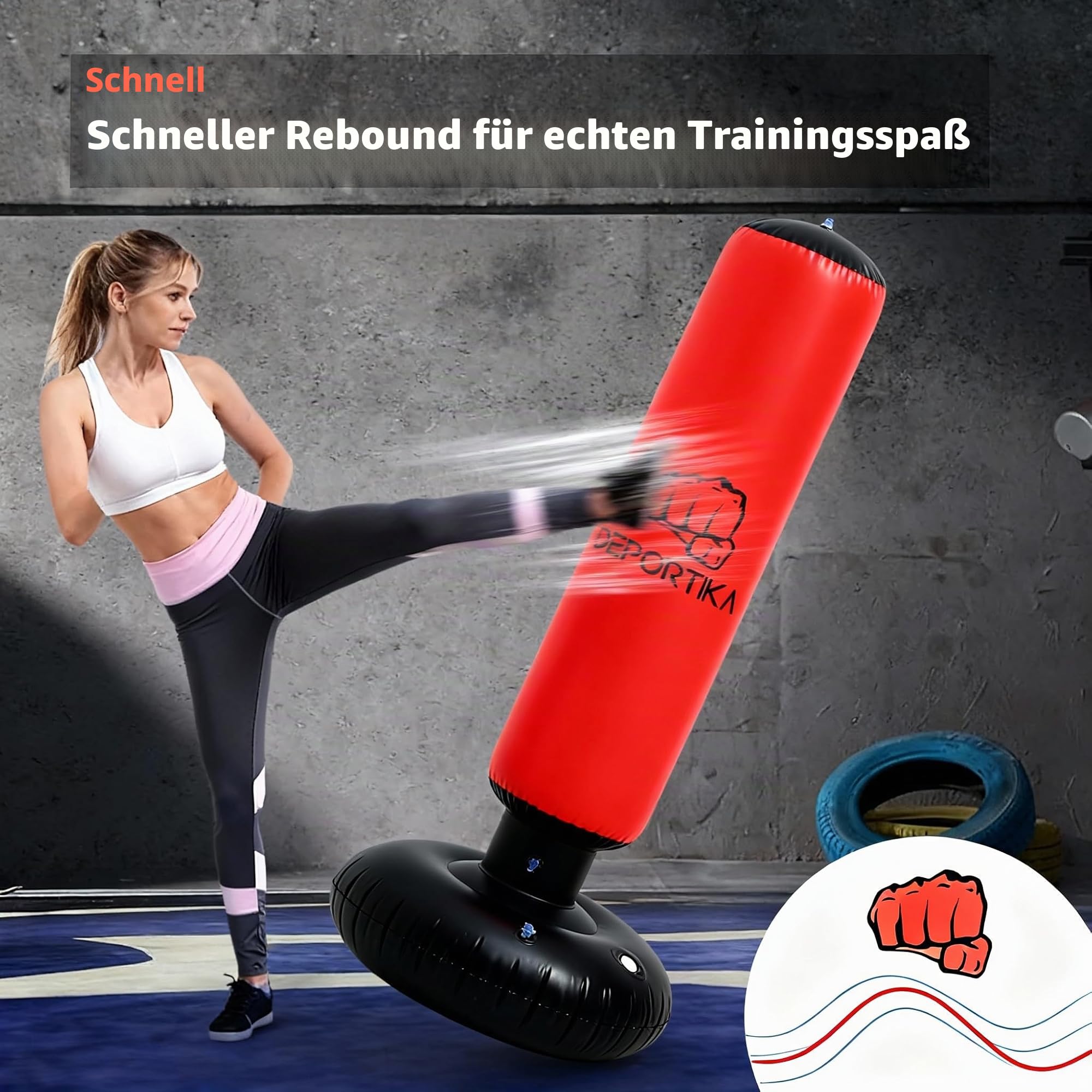 Aufblasbarer Boxsack, mit stabiler Wasserbasis, aktives Spielgerät für den Innenbereich, freistehend, Ziel, Kick, MMA, Karate, Spalte, Sandsäcke, Reflextraining, Fitness, Training (170 cm)