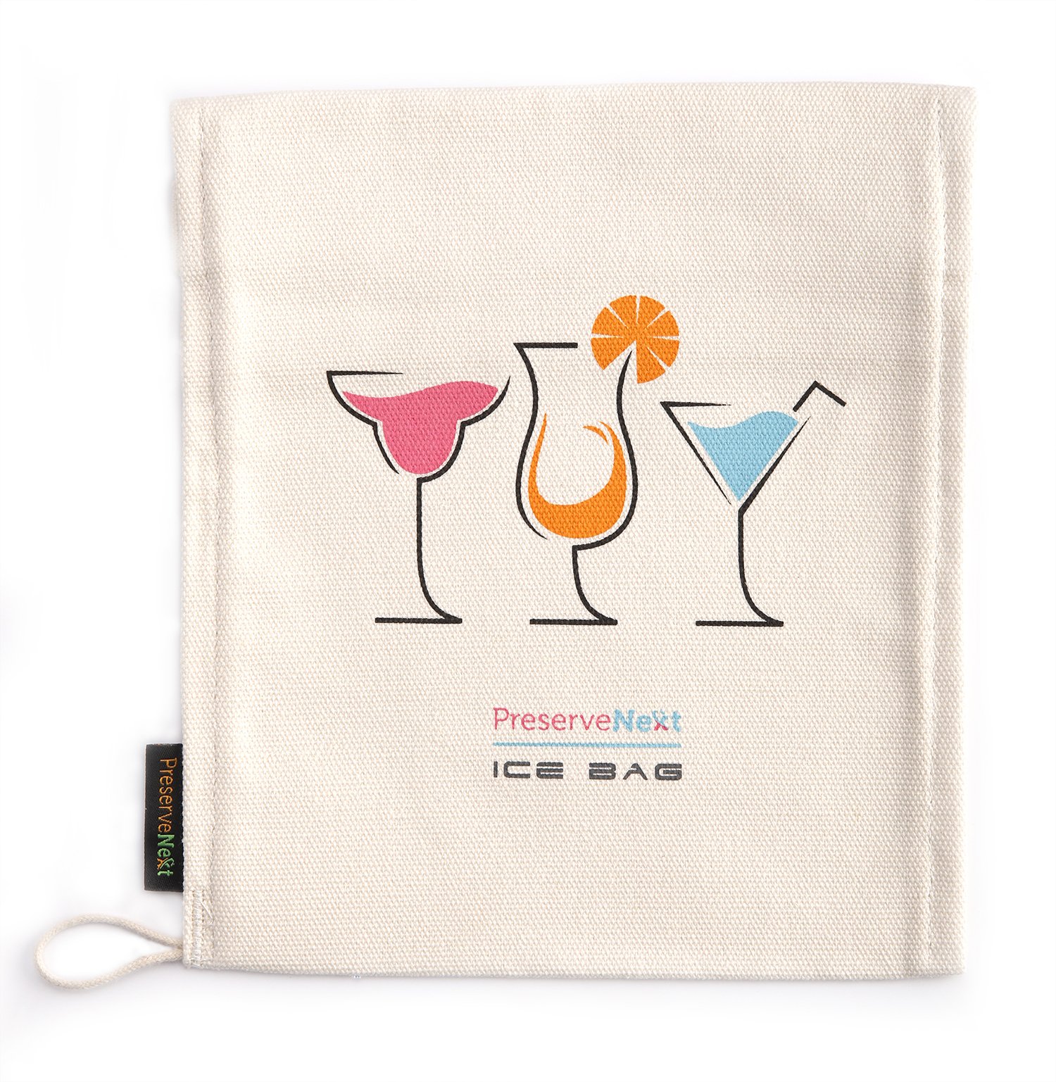 PreserveNext Professional Grade (8.0" x 12.5") Reusable Lewis Canvas Ice Bag / Ice Crusher - Contemporary Style - Cocktails Print - Small (1 Pack)