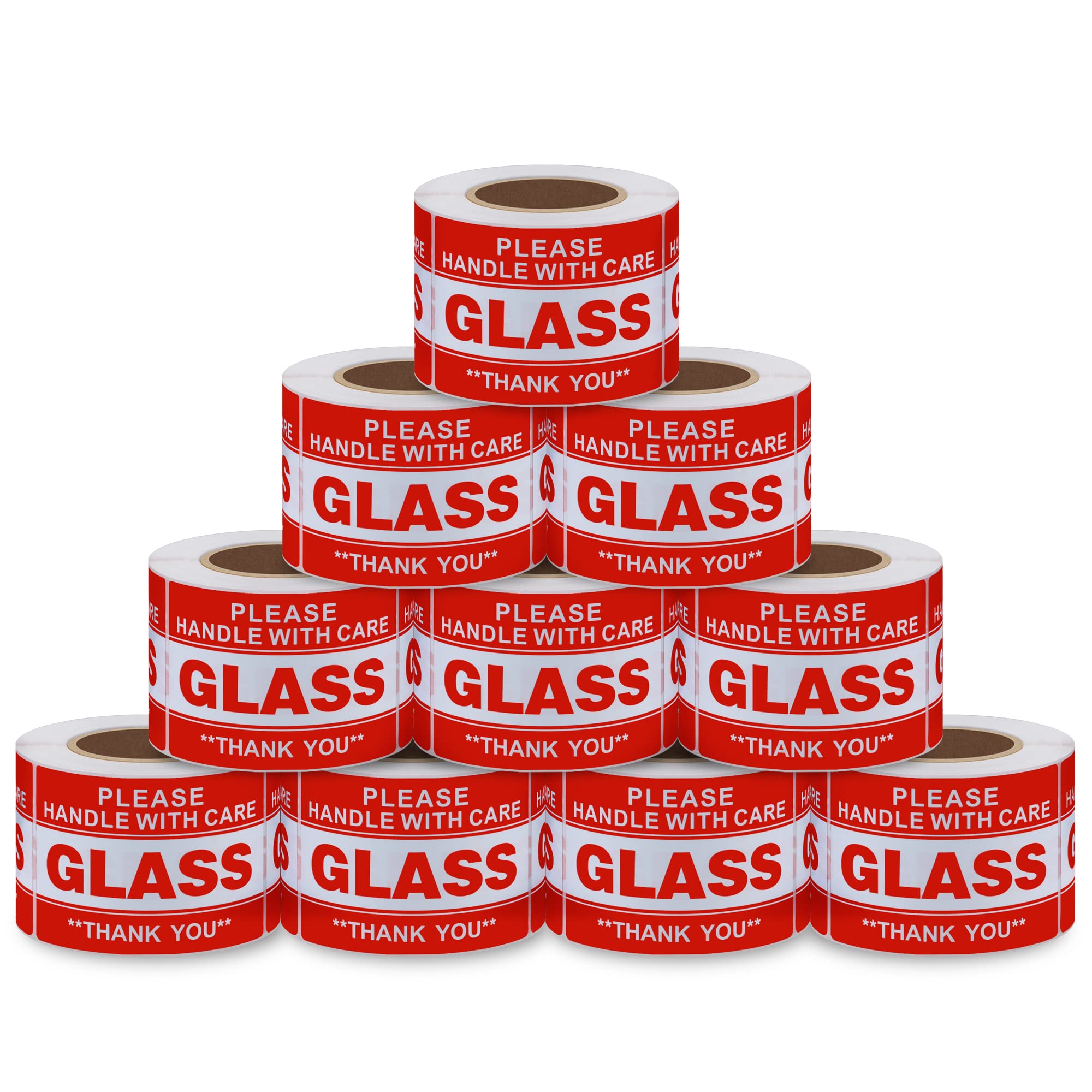 Fragile Glass Stickers 2×3 Inch Shipping Packing Label Please Handle with Care Thank You - 300 Per Roll(10 Rolls)