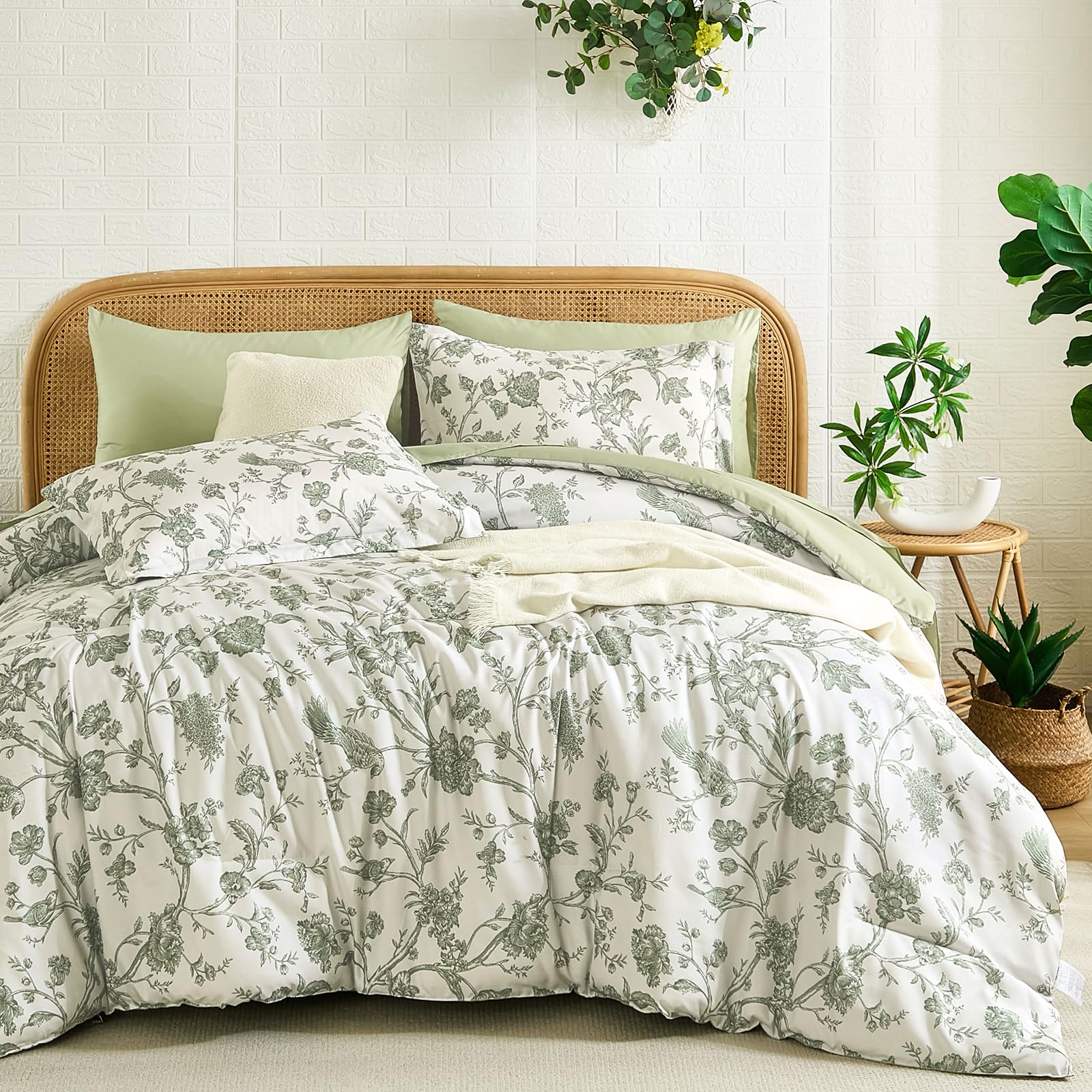 Luxudecor Floral Sage King Comforter Set