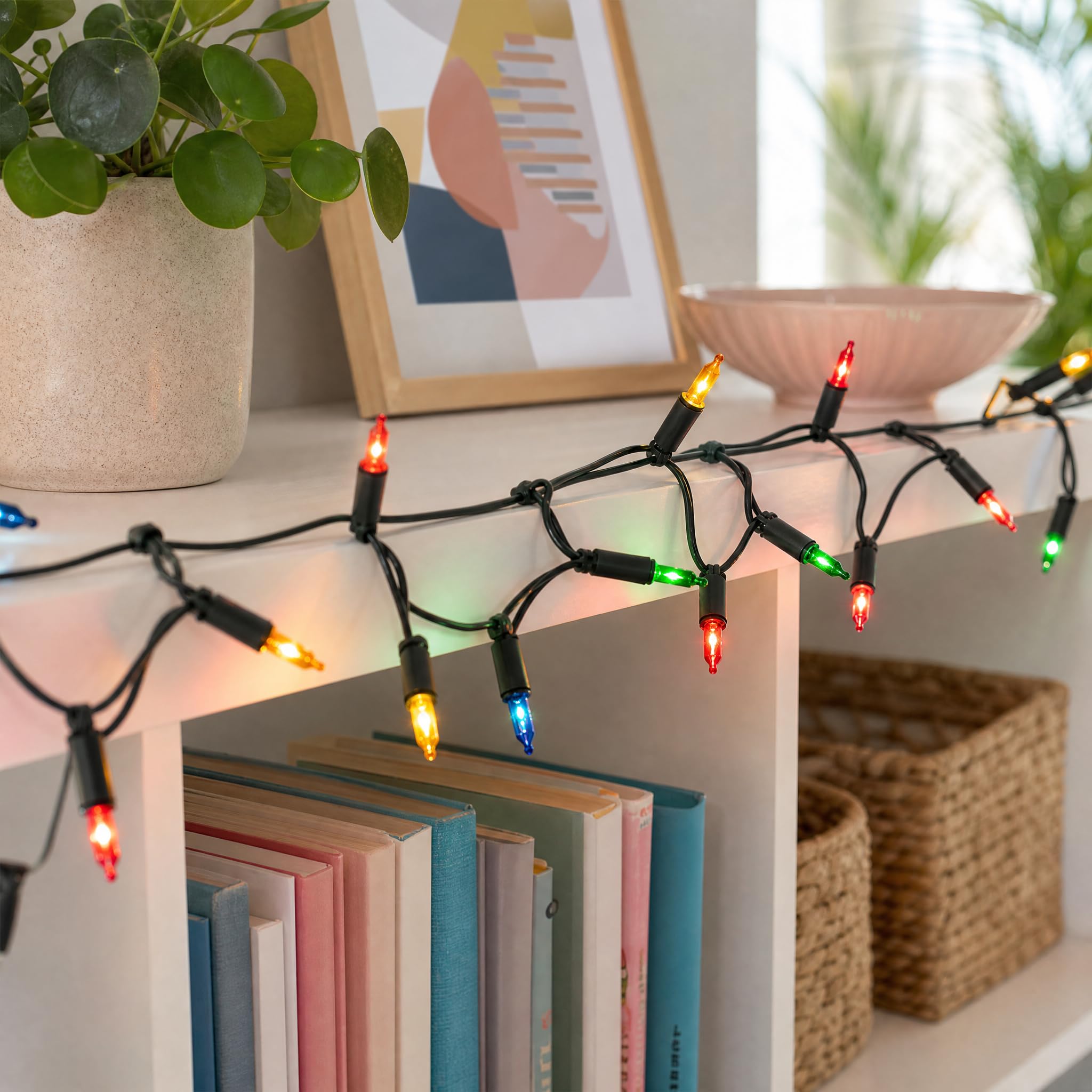 hellum Lichterkette innen mit Stecker, Mini Lichterkette 35 bunte Pisellokerzen, beleuchtete Länge 5,10 m, grünes Kabel, für Weihnachten… – Ansicht 10