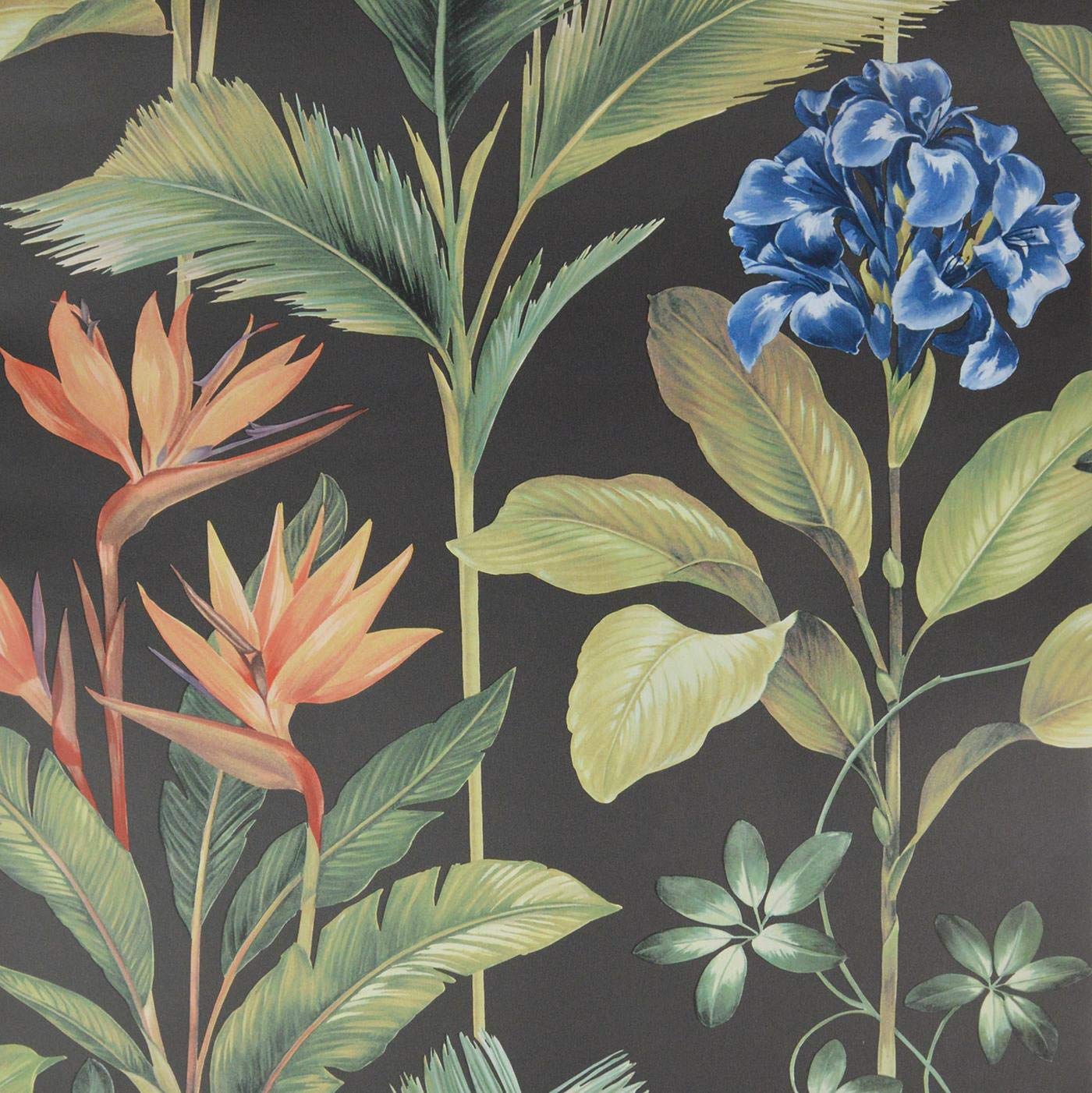 Yöl Charcoal/Green Oliana Wallpaper Blue Orange Floral Tropical