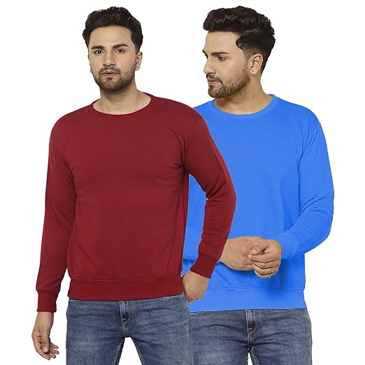 Fleece Round Neck Multicolor Sweatshirt for Men (Pack of 2)-SW_RN_MRN_PNK_02-P