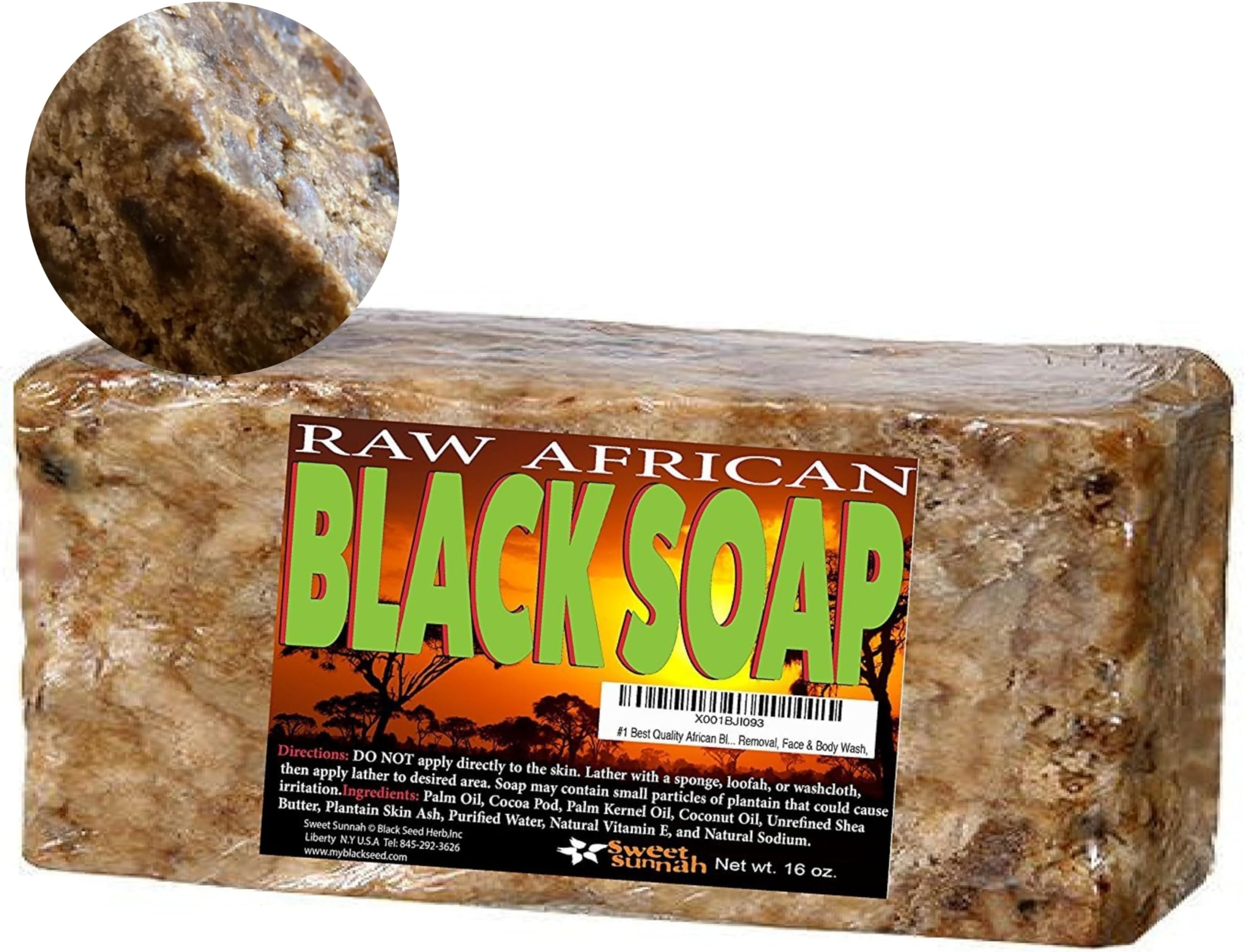 Premium African Black Soap - Pure 1 pound Bulk. Raw Organic Soap for Acne, Dry Skin, Rashes, Burns, Scar Removal, Face & Body Wash, From Ghana West Africa - Authentic African Soap Moisturizer