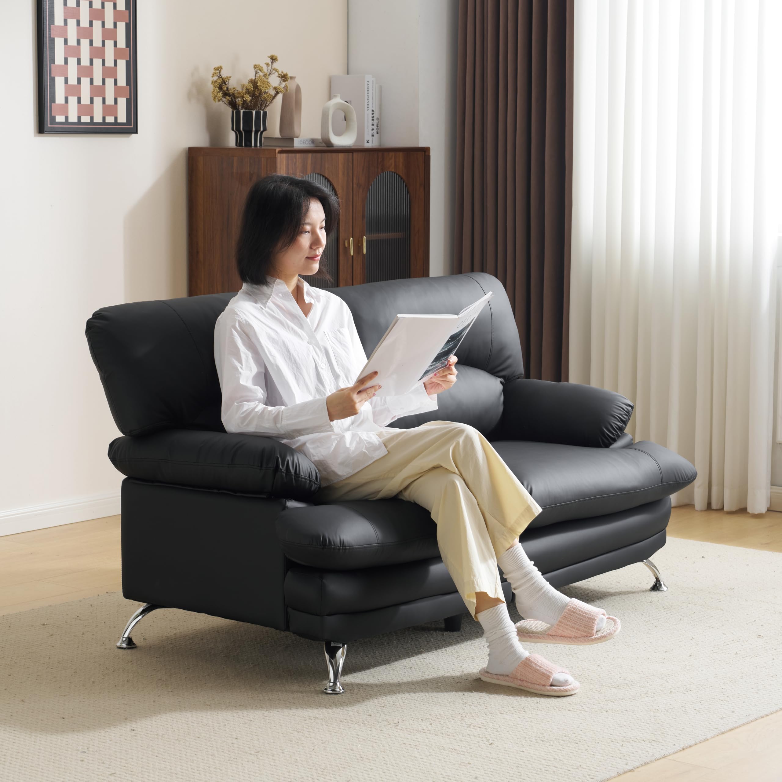 ソファ　2人掛けソファ　リビングソファ　ブラック　レザー Amazon｜SCHGKOY ソファ 2人掛け ソファセット 幅155cm PUレザーソファ