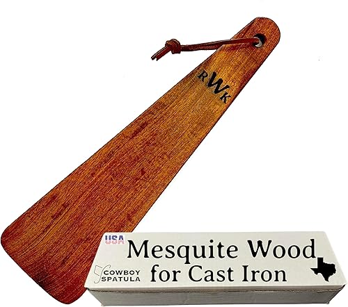 COWBOY SPATULA for Cast Iron, Mesquite Flat Wood Spatula, Made in USA, Handcrafted in Texas, Perfect for Cast Iron Skillet, Non Stick, Scraper, Wood