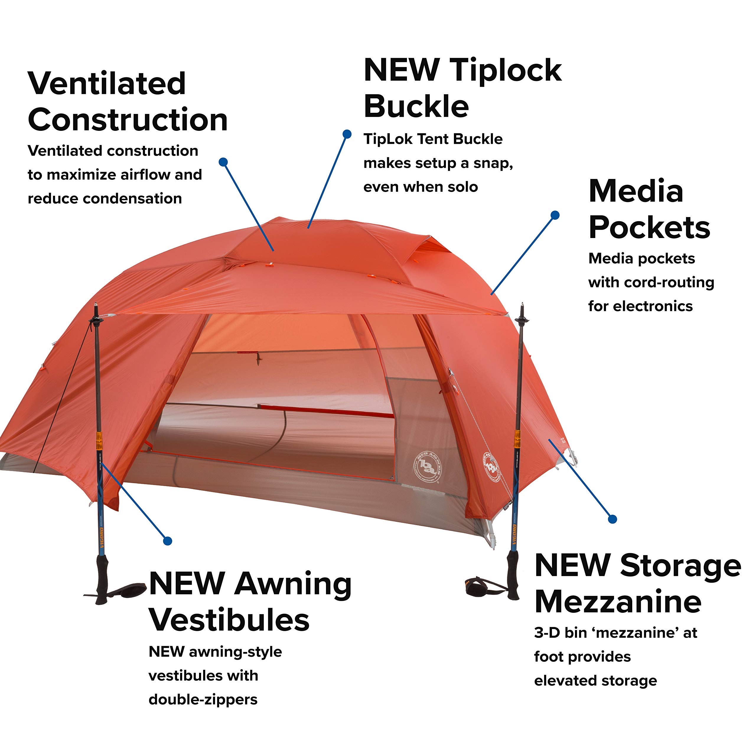 Copper Spur HighVolume Ultralight Backpacking and Camping Tent | Ultralight high-volume design with awning vestibules, TipLok setup, and spacious storage for camping